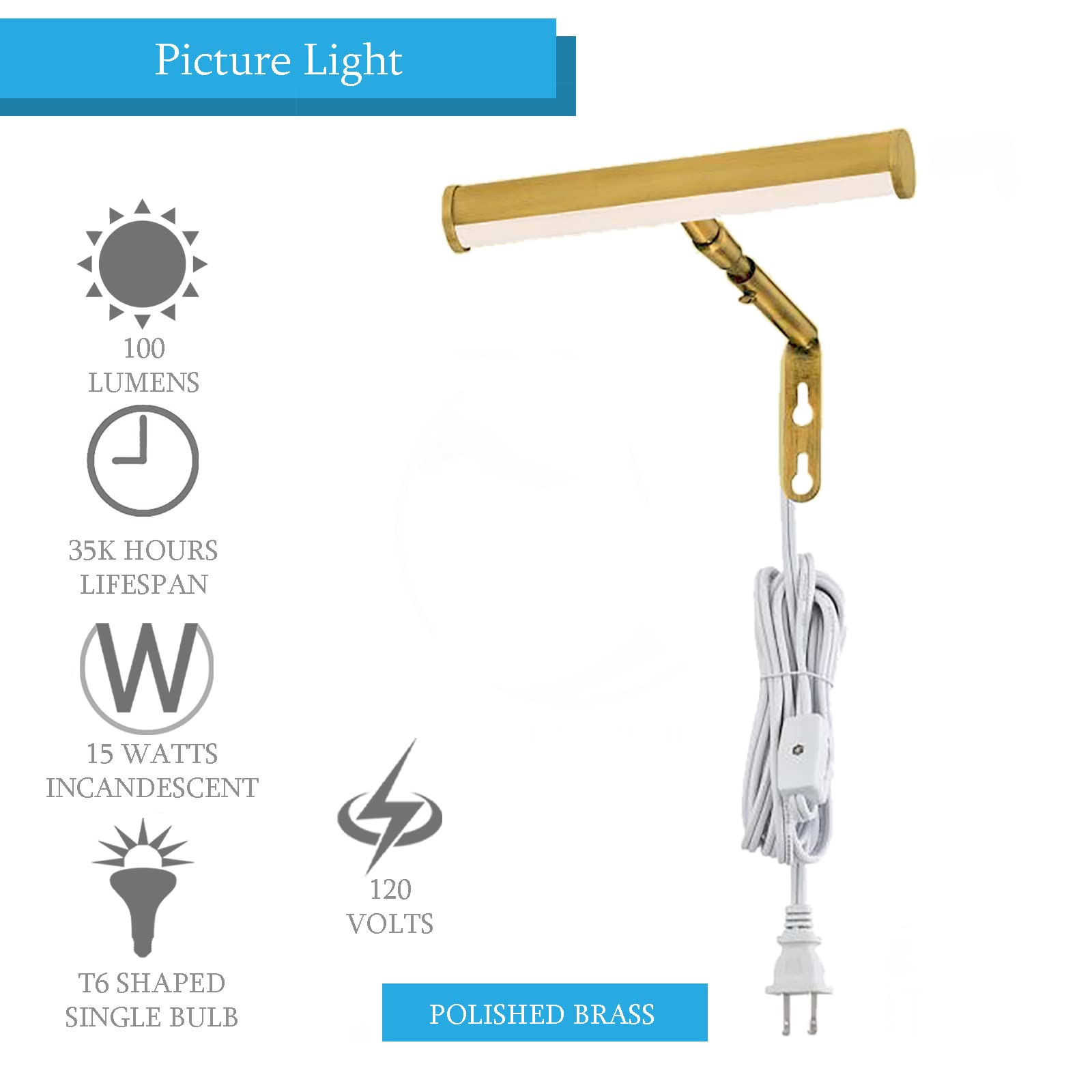 Ciata 14-Inch Adjustable LED Picture Light for Wall Art - 15W Metal Frame Light with E12 Candelabra Base & On/Off Switch - Polished Brass Artwork Lighting for Galleries, Museums & Home Decor