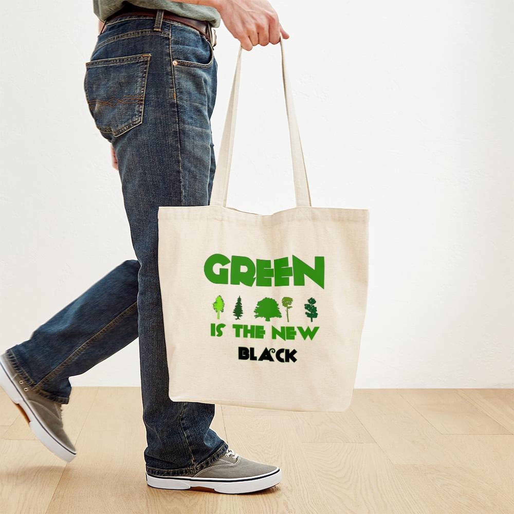 Eco-Friendly Green Is The New Black Canvas Reusable Tote Bag - Natural Cotton Shopping Bag for Groceries, Beach & Daily Use | Sustainable Fashion Accessory