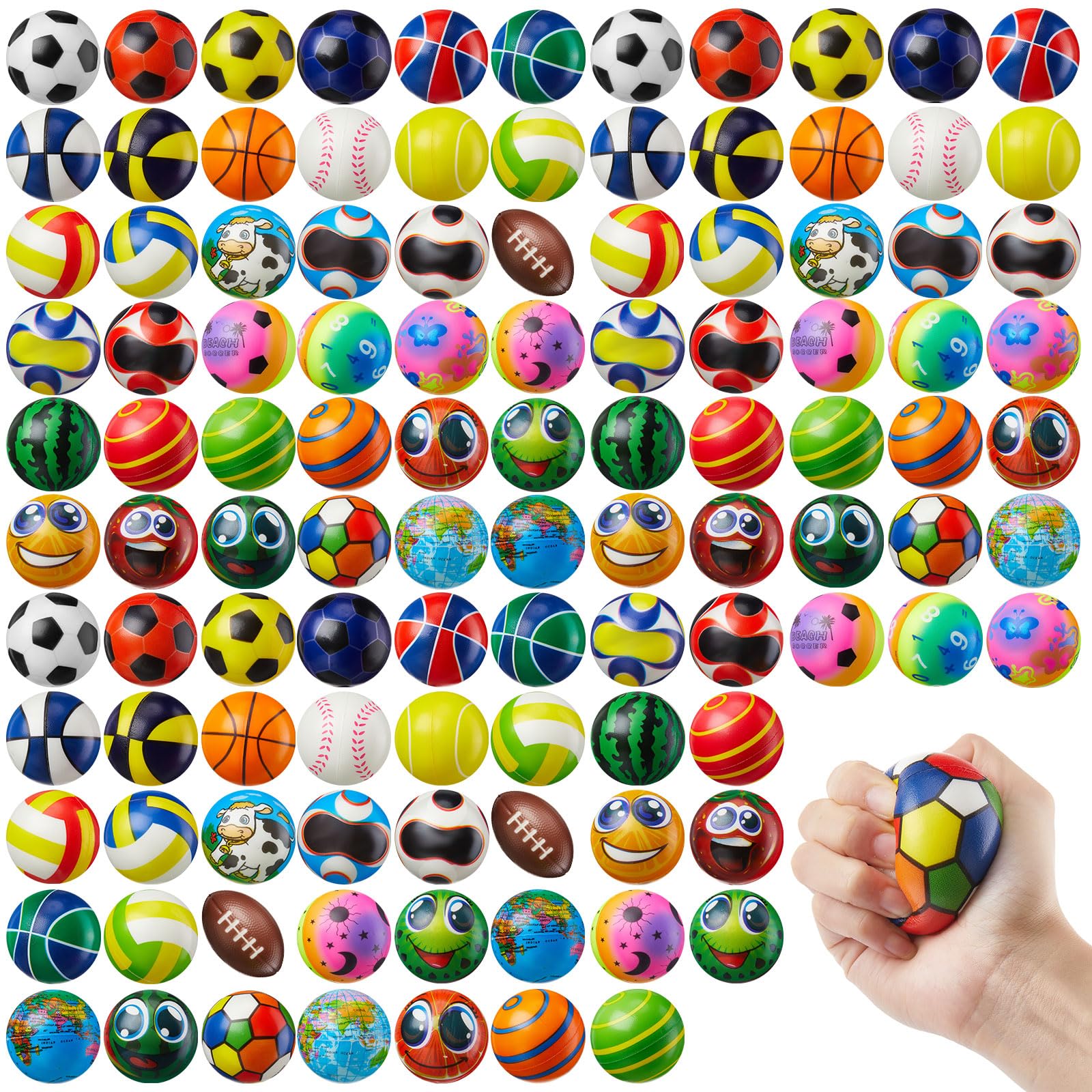 108 Pcs Mini Stress Balls Bulk - 2.4 Inch Sensory Fidget Toys for Stress Relief, Hand Exercise & Party Favors - Soft Assorted Stress Balls for Adults, Teens, Classroom Prizes, Treasure Box & Office Desk Relaxation