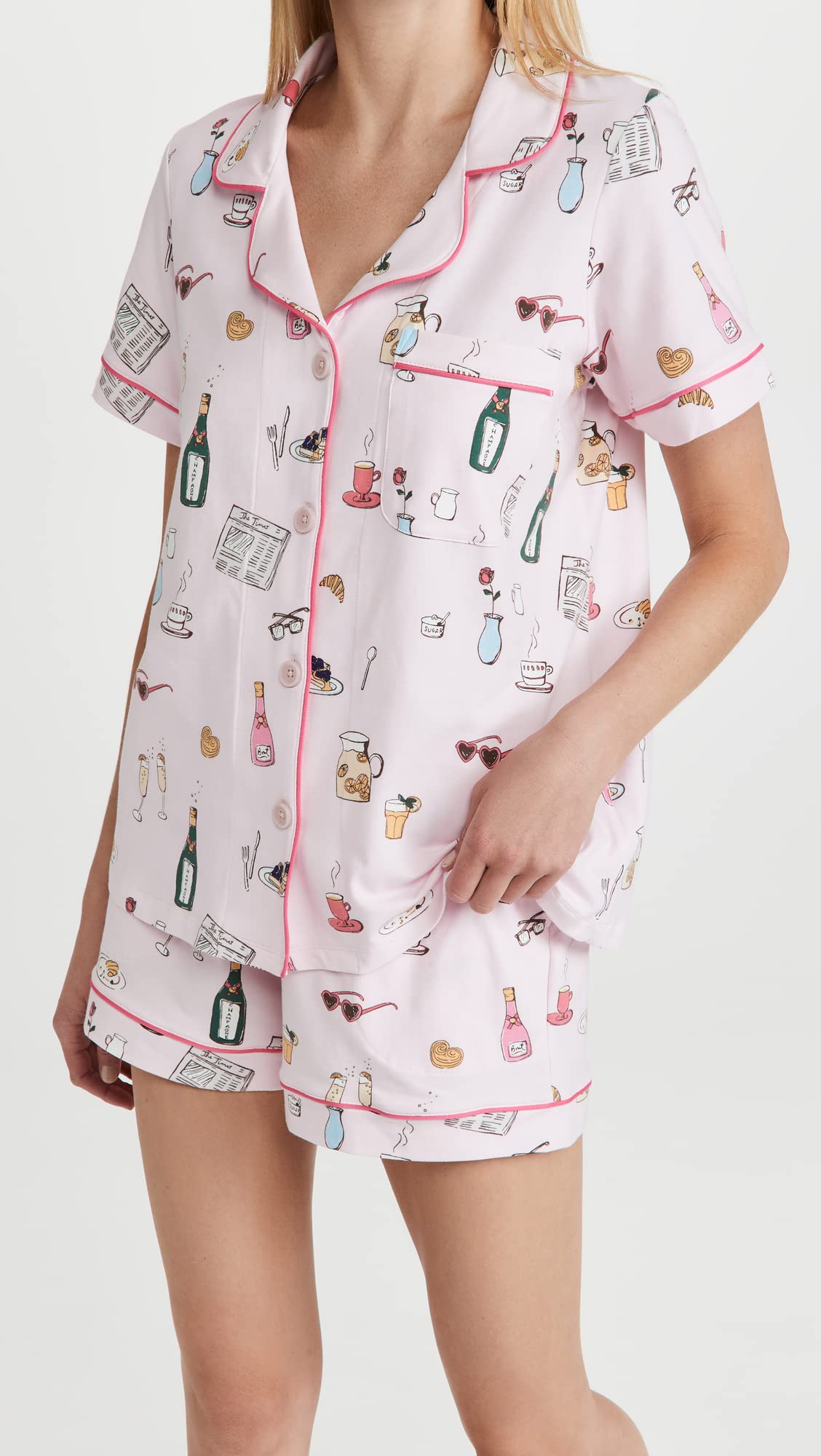 BedHead Pajamas Women's Let's Do Brunch Shorty PJ Set - Soft Cotton Sleepwear for Women, Cute Breakfast Pajama Set with Shorts & Top - Perfect for Lounging, Sleepovers & Cozy Mornings
