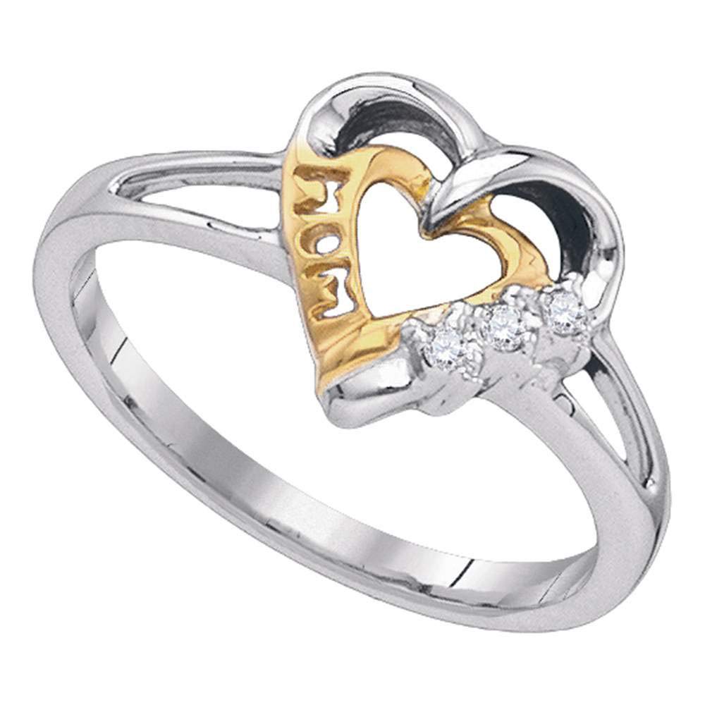 Dazzlingrock Sterling Silver & Gold 2-Tone Women's Round Diamond Heart Ring for Mom - 0.03 CTW - Perfect Gift for Mother's Day, Birthday & Anniversary