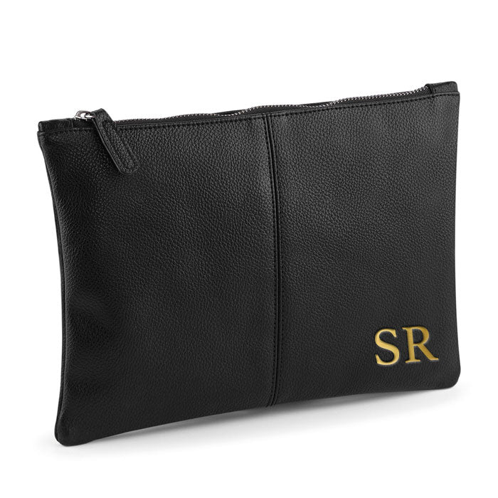 Carnaby Embossed Monogram Gold Leather Weekend Clutch Pouch for Women - Perfect for Travel, Parties & Special Occasions