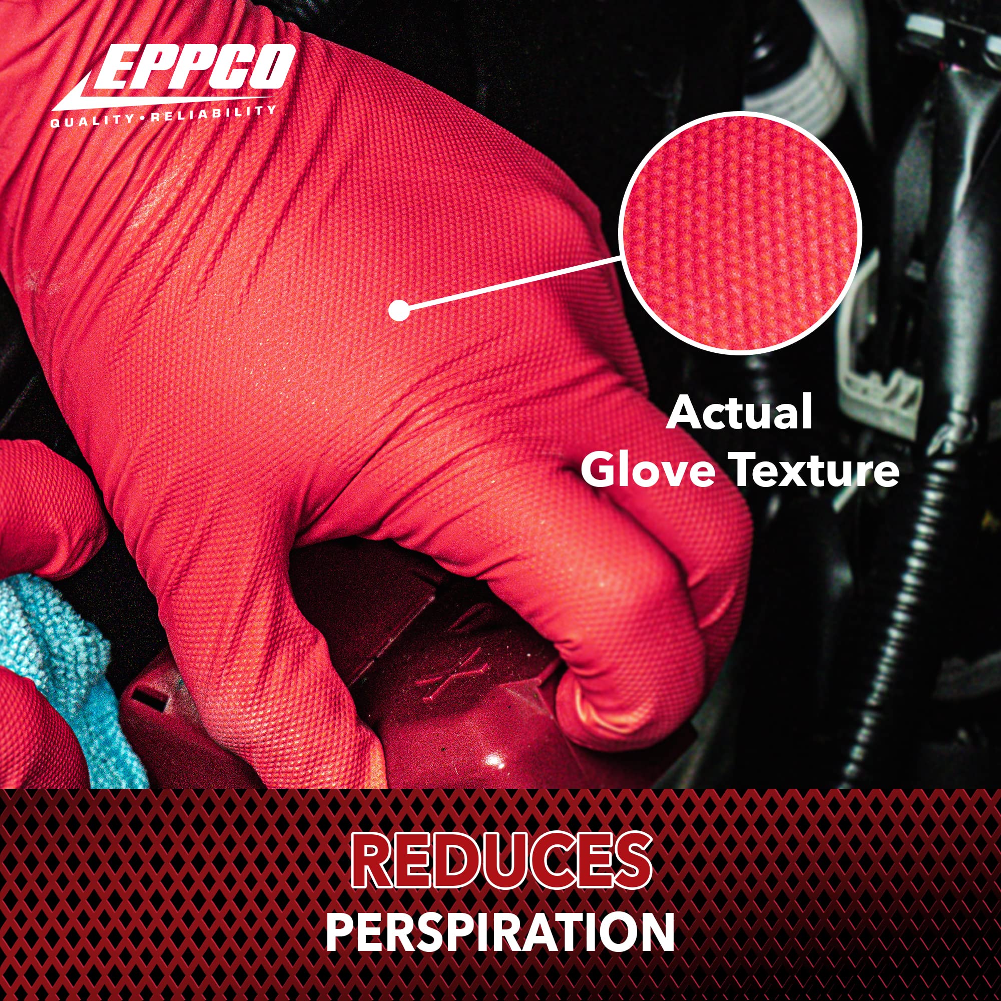 **EPPCO Grease Bully 7-Mil Red Nitrile Gloves - Disposable, Powder-Free, Latex-Free, Textured Grip - Heavy-Duty Mechanic Gloves for Automotive, Industrial & DIY Use**