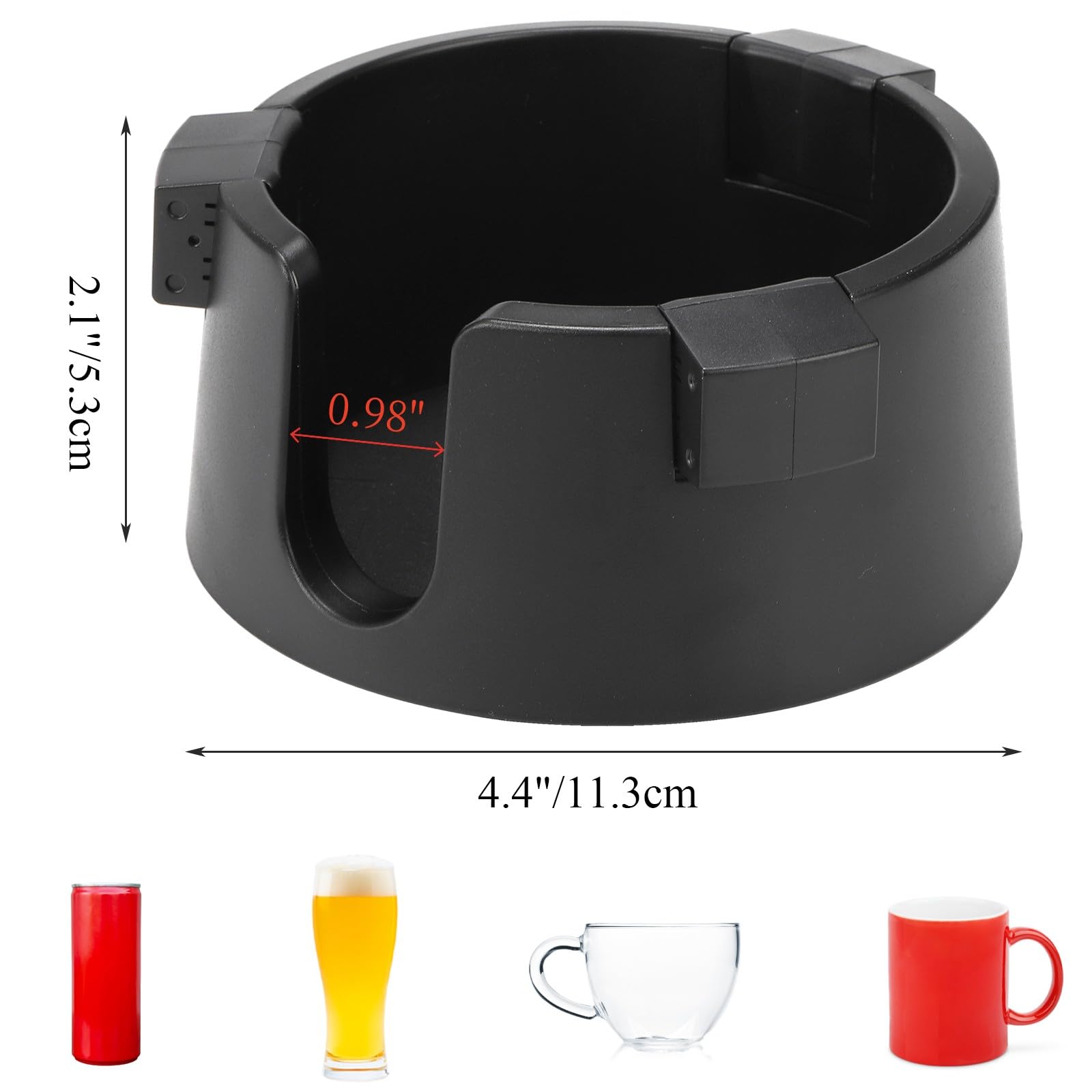 2 Pack Anti-Spill Cup Holder with Adhesive Base - Adjustable Plastic Drink Holder for Desk, Office, Home - Non-Tipping Coaster for Coffee, Soda, Water Bottles - Perfect for Workstations, Study Tables, Car Consoles (Black)