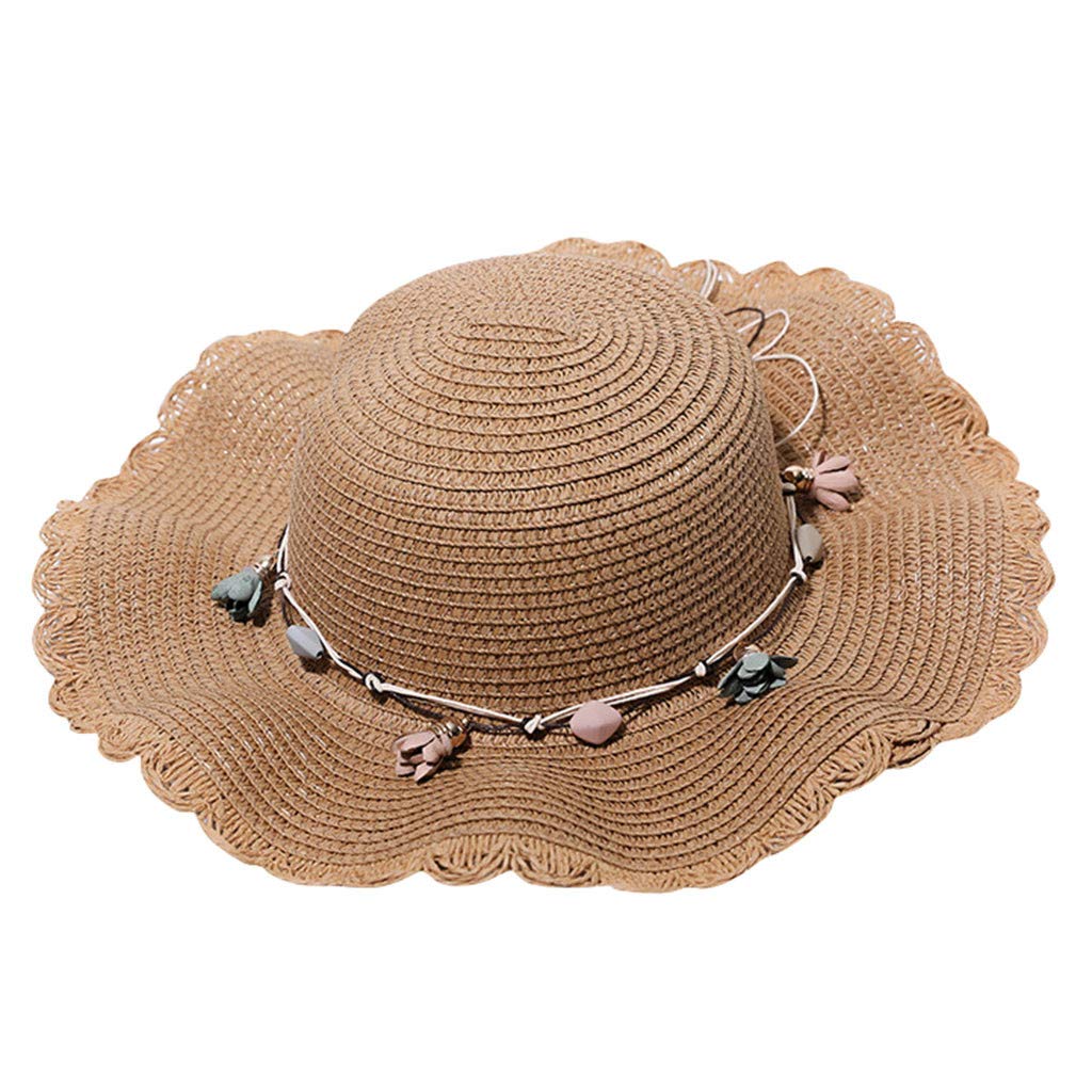Women's Solid Color Wide Brim Straw Hat - Floppy Sun Hat with Flower for Beach, Summer & Outdoor Activities - UV Protection Sun Hat for Women & Men