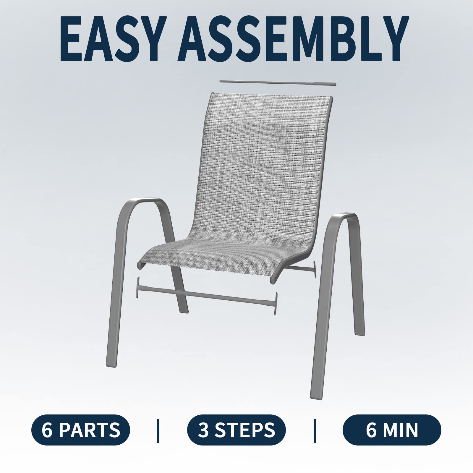 Amopatio 4-Piece Patio Chair Set - Breathable Outdoor Stackable Dining Chairs for Garden, Backyard & Deck - All-Weather Resistant Dark Grey Furniture - Perfect for BBQs, Poolside Lounging & Outdoor Entertaining