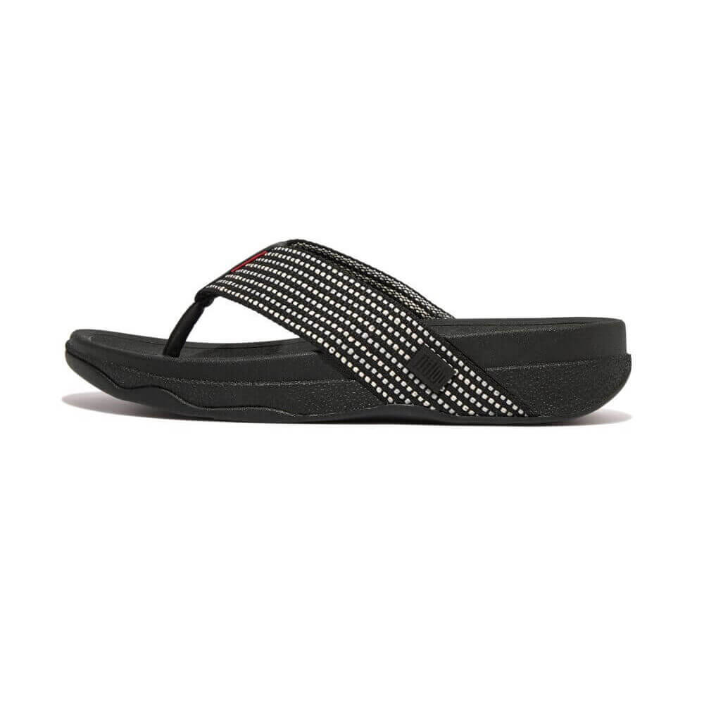 FitFlop Men's Surfer Weave Stripe Sandals - Comfortable Beach & Casual Walking Shoes for Summer, Outdoor, Travel - Black Mix
