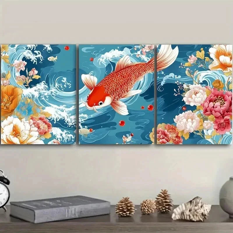3-Piece Red and White Koi Fish Wall Art Set - Framed Canvas Prints 50x70cm - High Quality Australian Made Wall Decor - Perfect for Living Room, Bedroom & Office Decoration