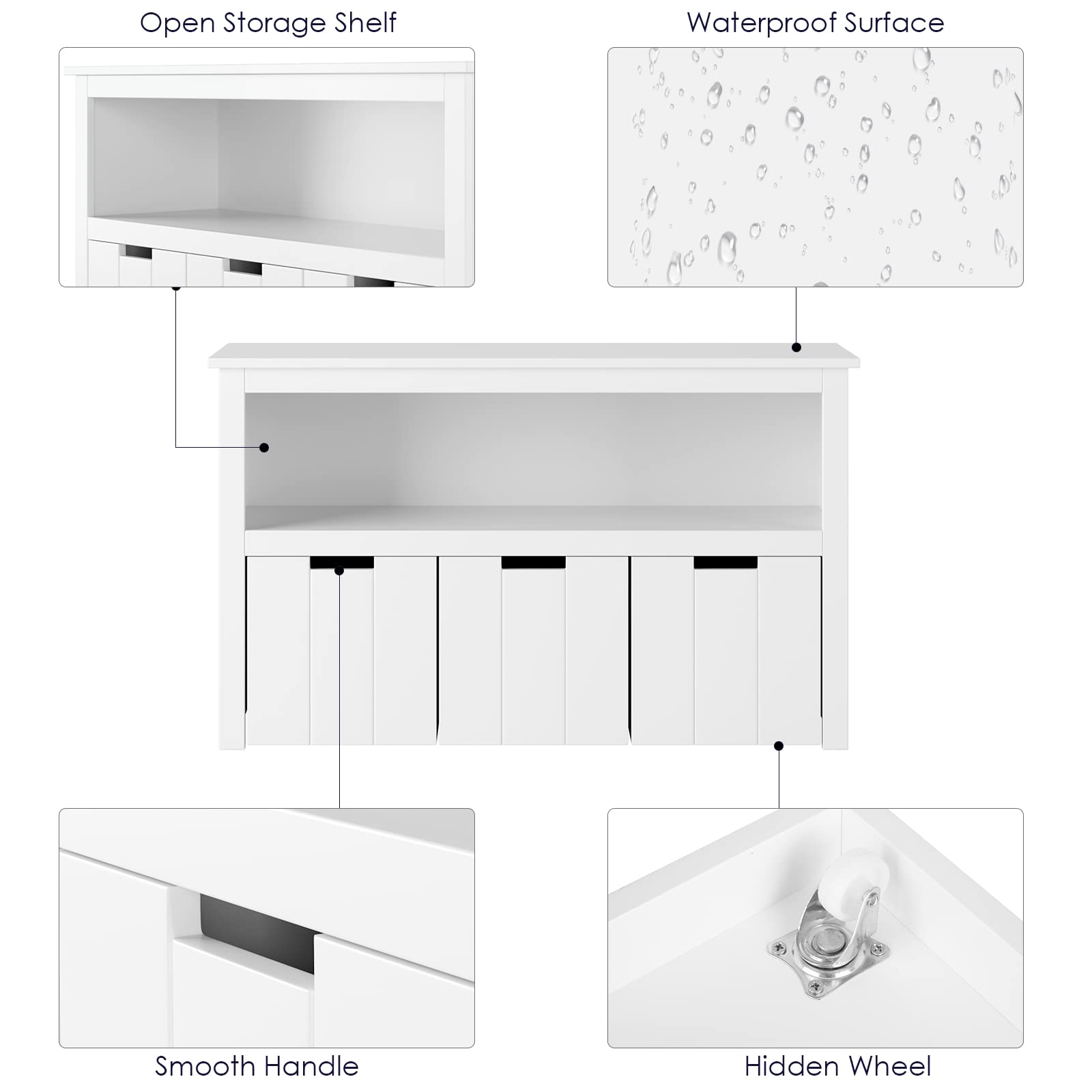FOTOSOK Kids Toy Storage Cabinet with 3 Adjustable Drawers - White Playroom Organizer with Hidden Wheels & Open Bookshelf - Perfect for Nursery, Daycare & Home Organization