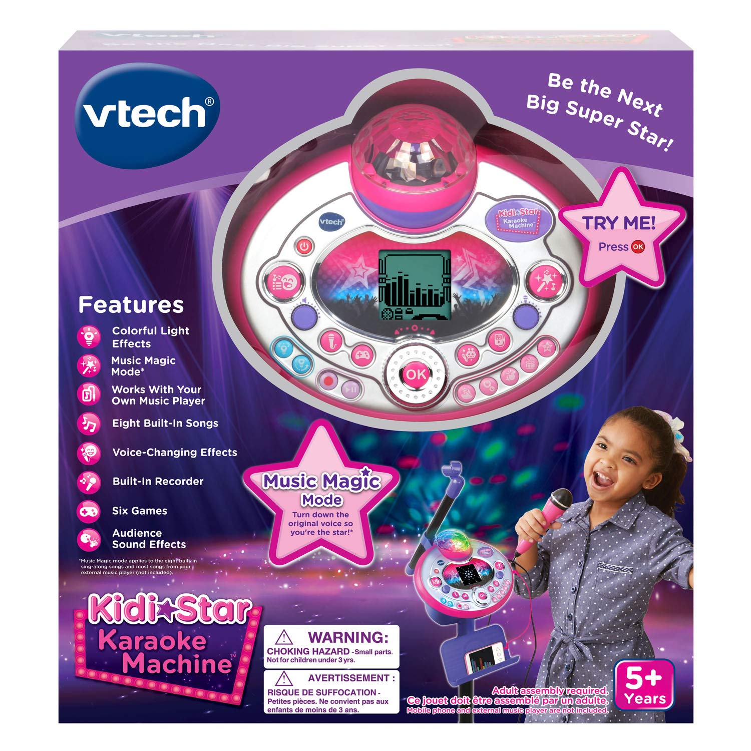 VTech KidiStar Karaoke Machine for Kids - Pink & Purple Wireless Microphone Singing Toy with Bluetooth, LED Lights & Voice Effects - Perfect for Birthday Parties, Family Gatherings & Home Entertainment