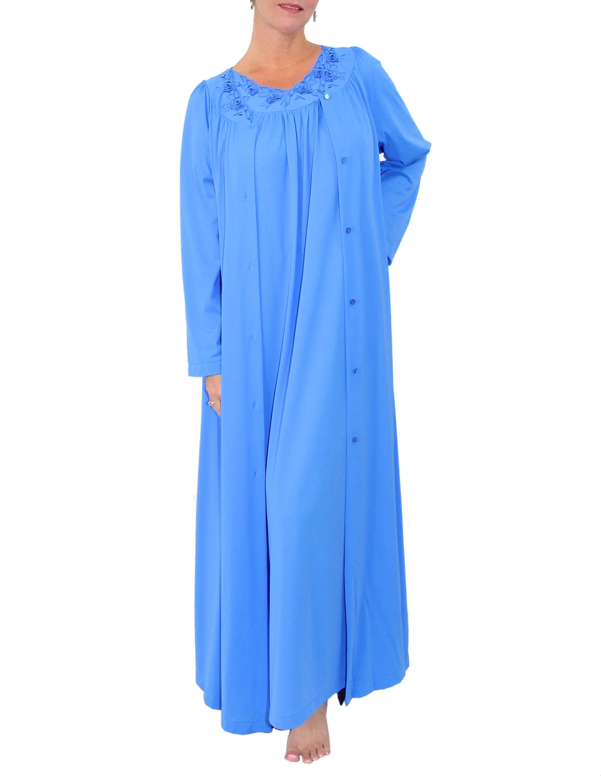 Shadowline Women's Nightgown & Long Sleeve Robe Pajama Set - Soft Nylon Sleepwear & Peignoir for Cozy Nights, Bridal Shower, and Spa Relaxation