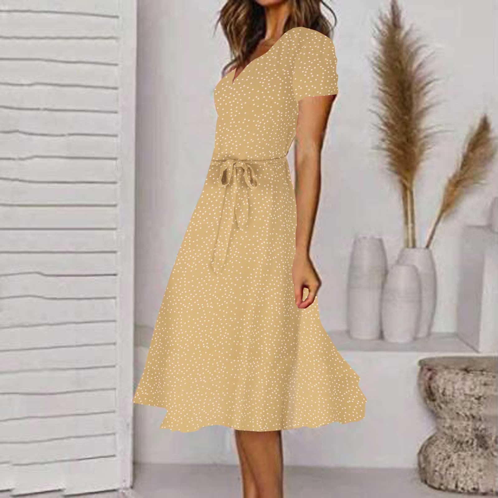 Women's Floral Boho Midi Dress - Short Sleeve Smocked V-Neck Summer Casual Dress for Beach, Vacation & Outdoor Activities | Trendy 2024 Fashion