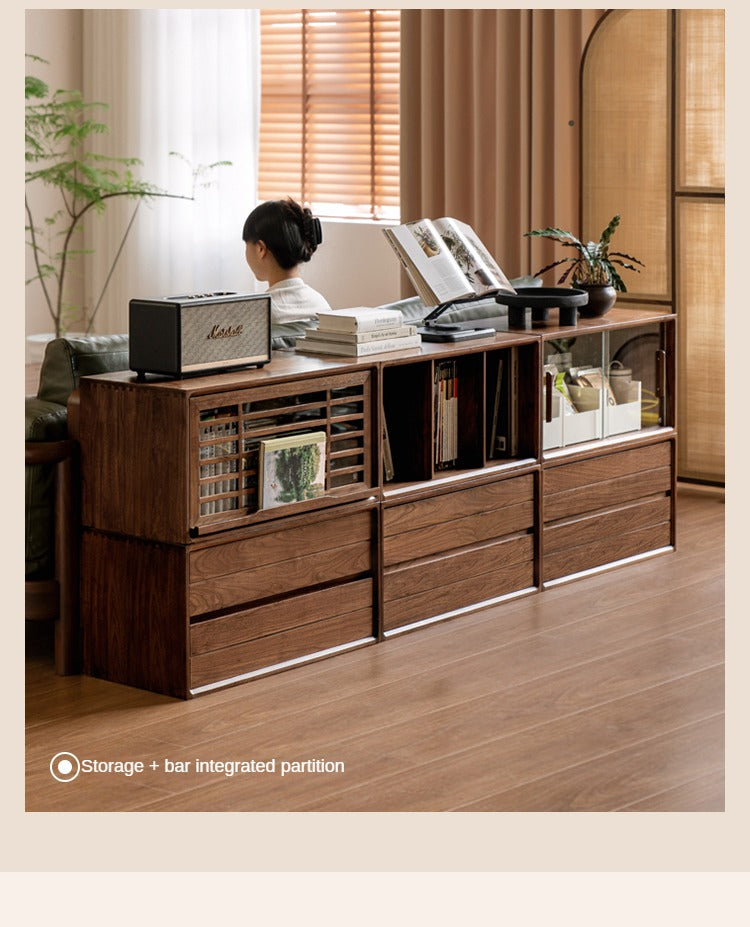 Premium Black Walnut Solid Wood Modular Bookcase - Customizable Storage Shelf for Home Office, Living Room & Library Organization