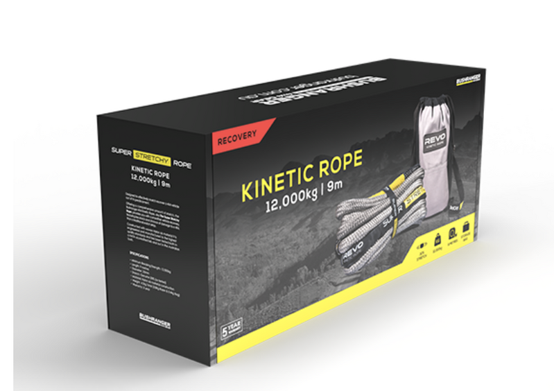 Bushranger Super Stretchy Kinetic Rope 12,000kg (26,455 lbs) Breaking Strength - 9m (30ft) Recovery Rope for Off-Road Vehicles, 4WD, Jeep & Truck Recovery - Heavy Duty Towing & Winching Accessory