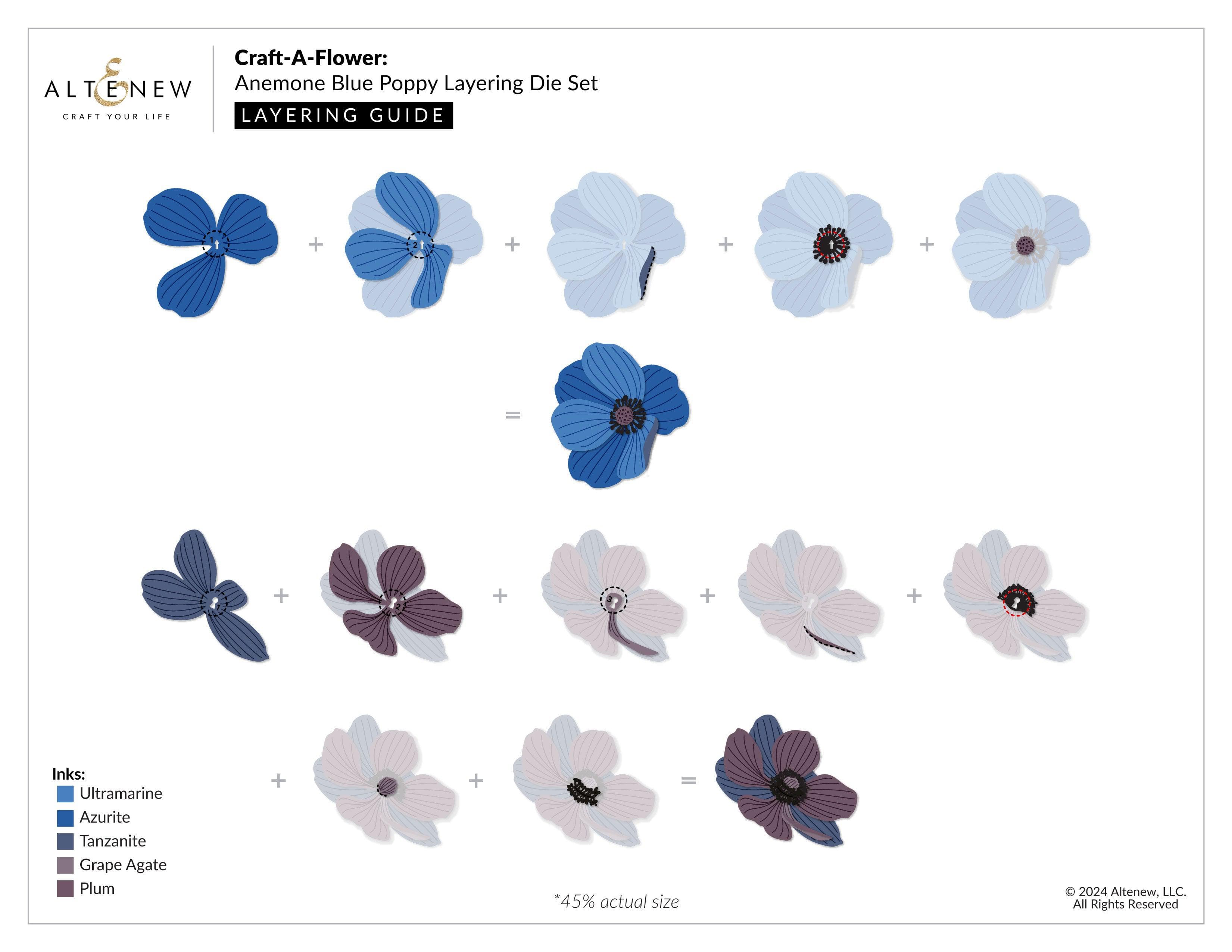 Anemone Blue Poppy Layering Die Set for DIY Paper Flower Crafting - Perfect for Scrapbooking, Card Making, and Home Decor Projects