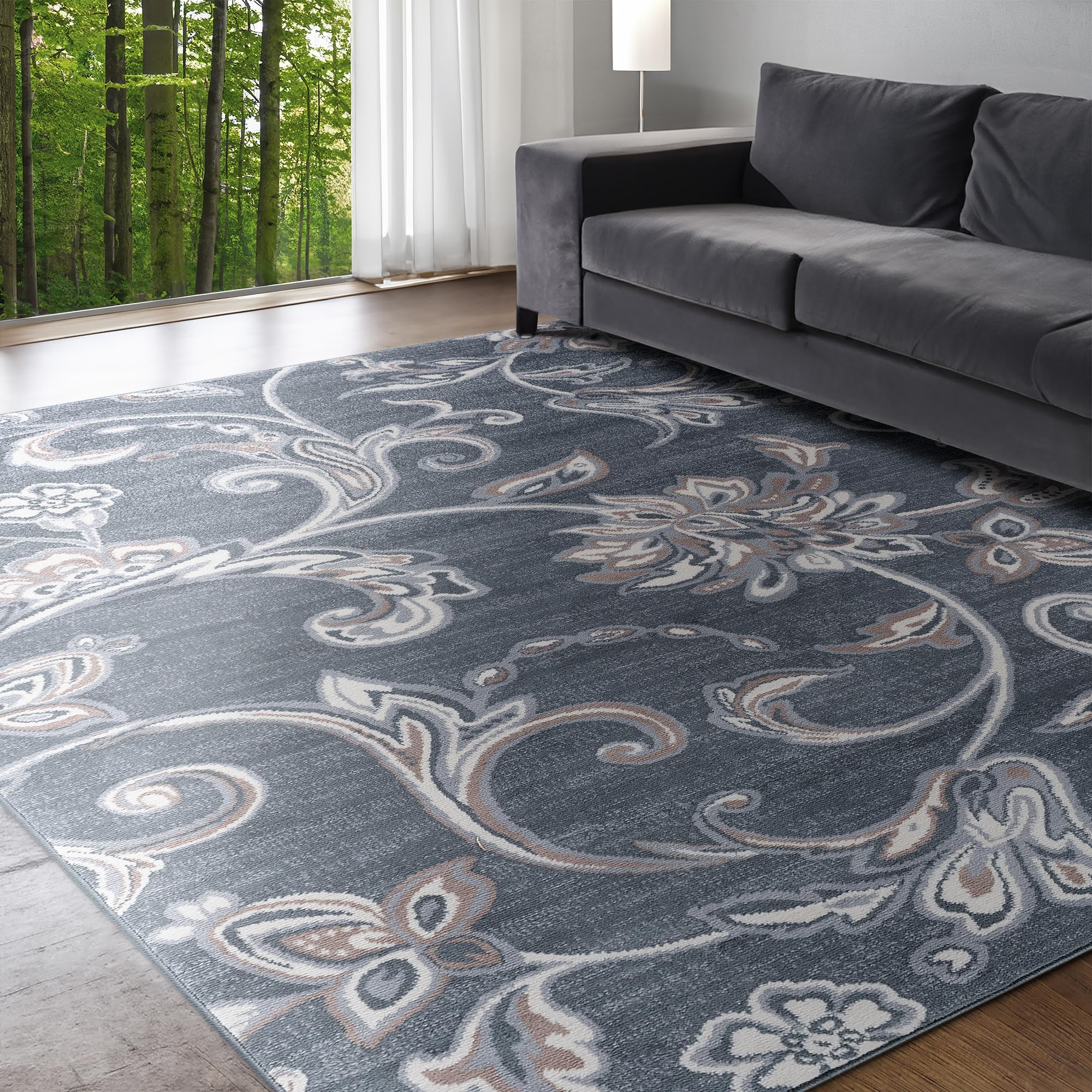 Dark Gray Modern 5x7 Area Rug - Soft Contemporary Carpet for Living Room, Bedroom, Dining Room & Entryway - Non-Slip Kitchen Rug - Perfect for Home Decor & Cozy Spaces - Alfombras Modernas para Sala