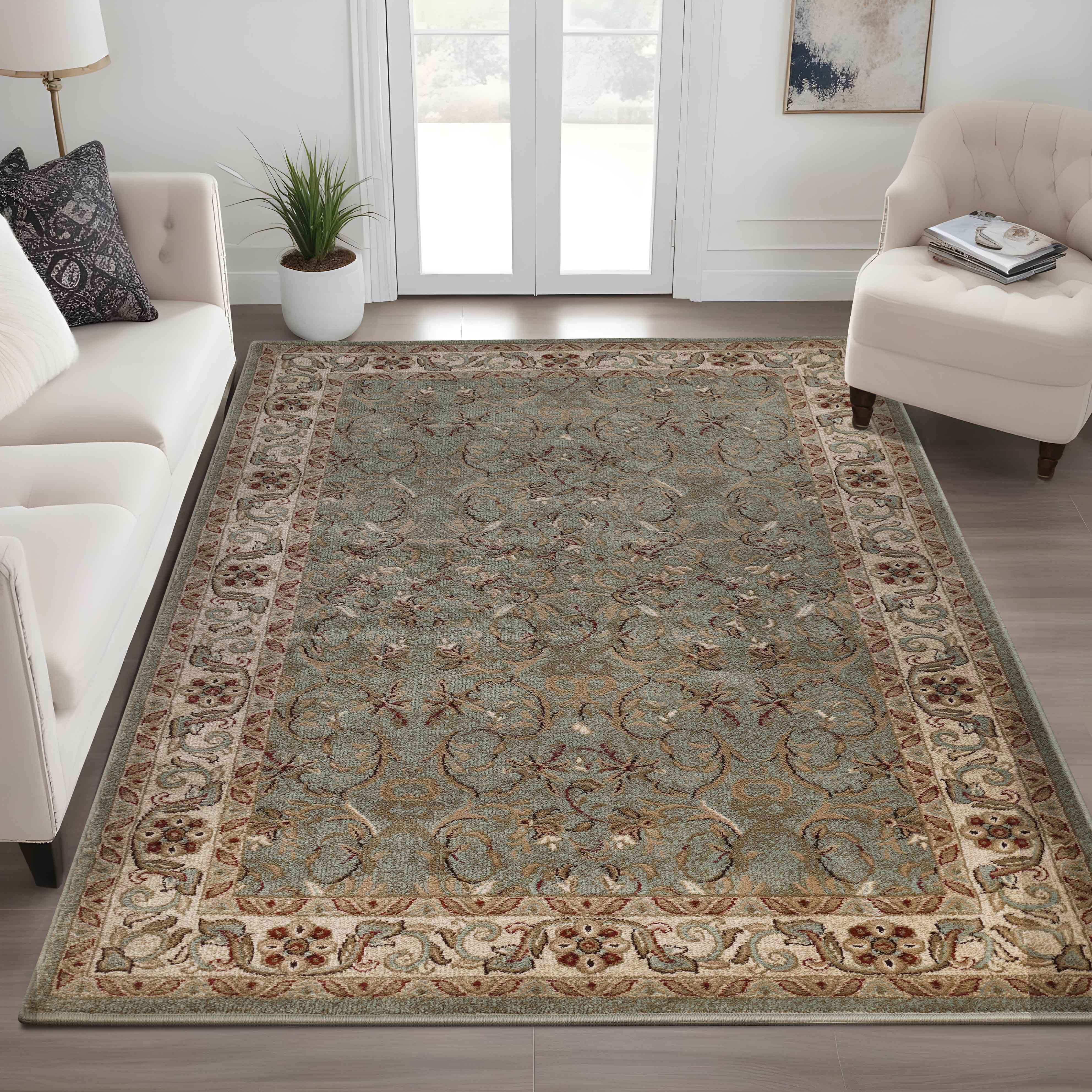 Heritage Traditional Floral Scroll Indoor Area Rug - Non-Slip Vintage Design Runner Rug for Living Room, Bedroom, Hallway - Perfect for Home Decor & Cozy Spaces