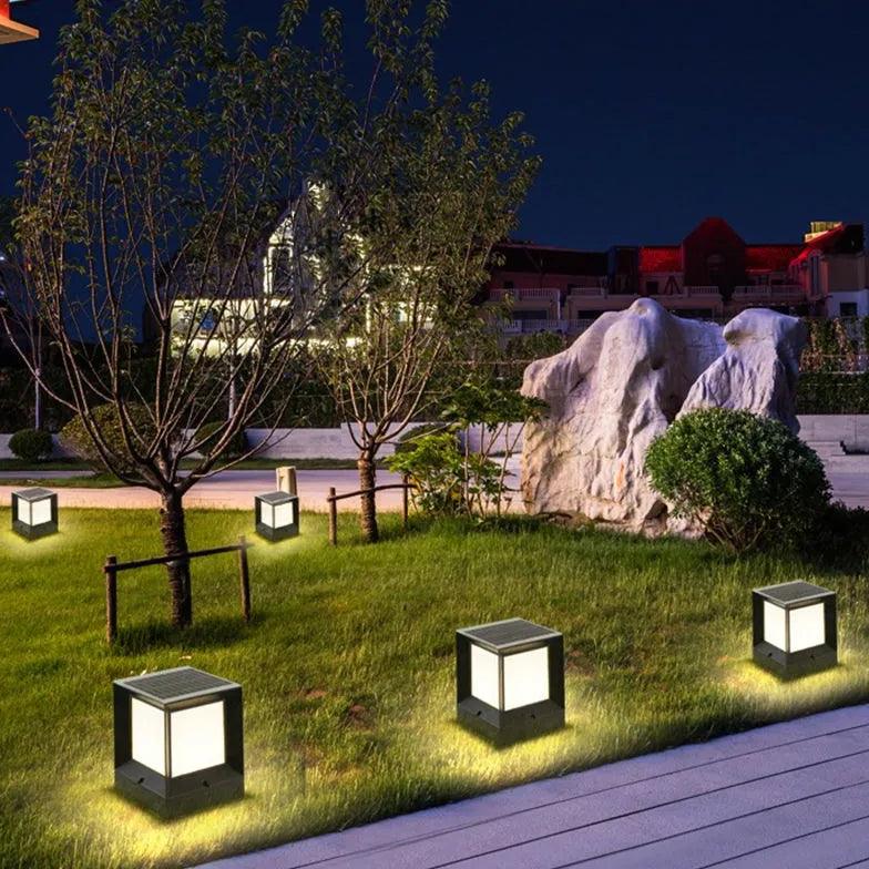Frosted Glass Square Solar Outdoor Pillar Lights - Waterproof Garden Pathway Lighting for Patio, Yard, and Driveway Decoration
