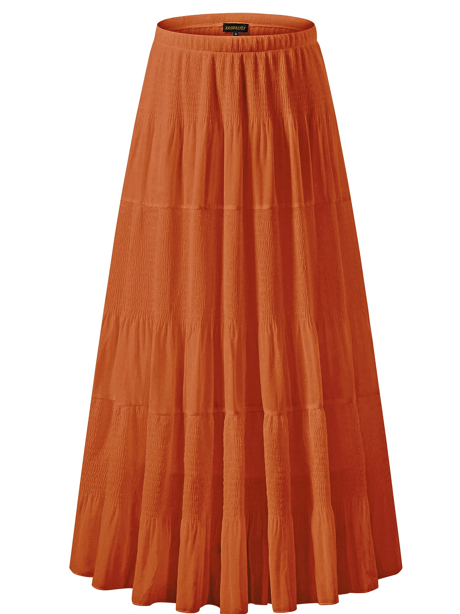NASHALYLY Women's Chiffon Elastic High Waist Pleated A-Line Flared Maxi Skirt - Elegant Long Flowy Skirt for Summer, Beach, Party & Casual Wear