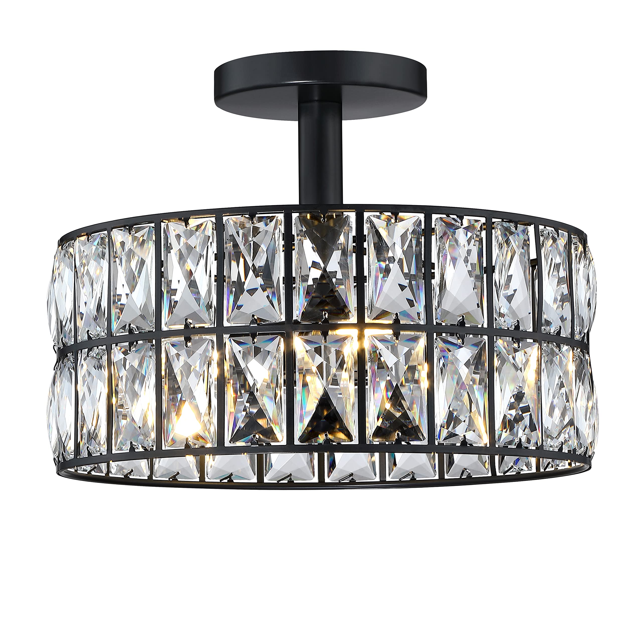 Crystal Farmhouse Drum Semi Flush Mount Ceiling Light Fixture - 12