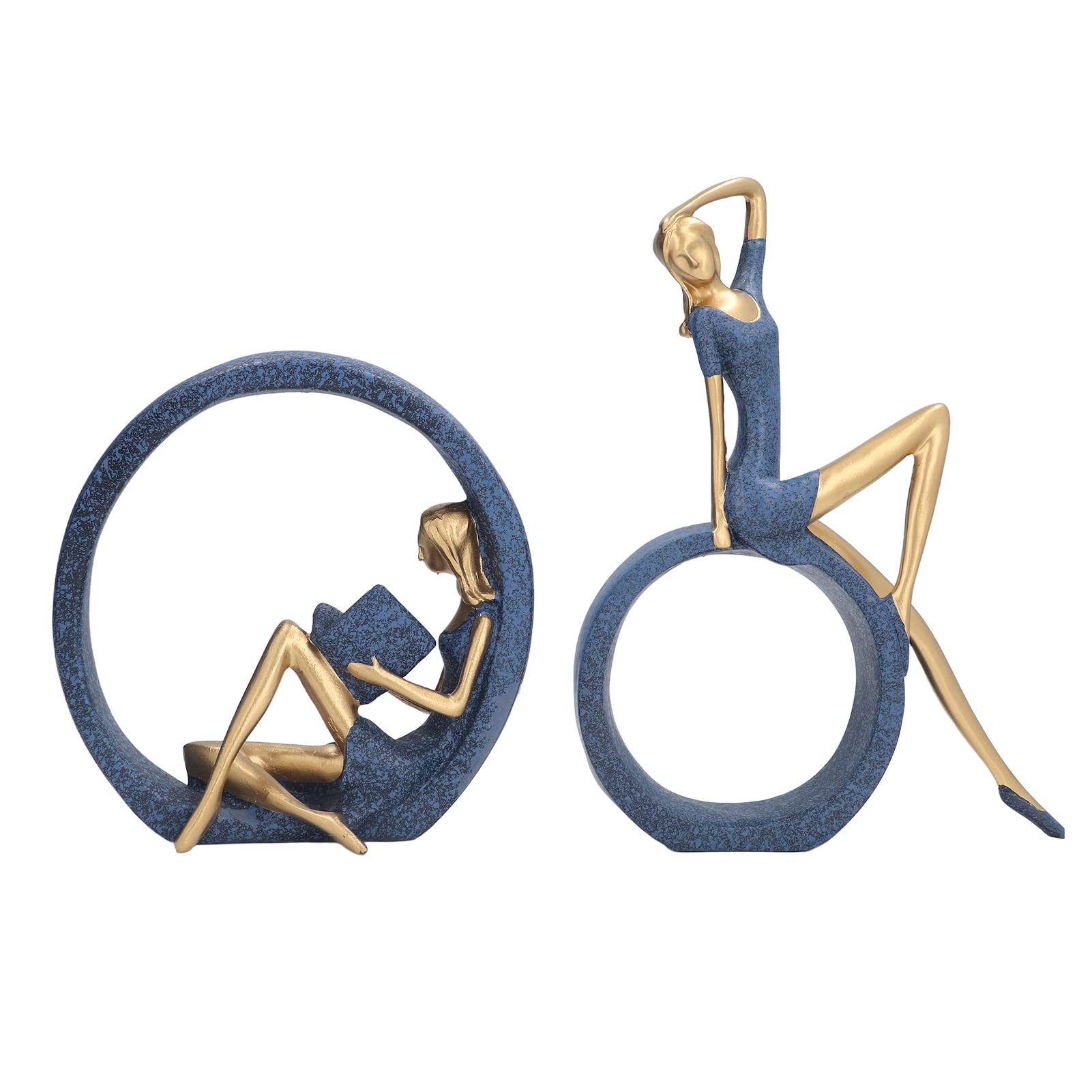 Delaman 2-Piece Handcrafted Resin Sculpture Set - Yoga Girl & Reading Woman Statue, Vivid Detailed Figurines for Office Desk Decor, Hallway Display | Perfect for Meditation Spaces, Book Lover Gifts & Home Décor