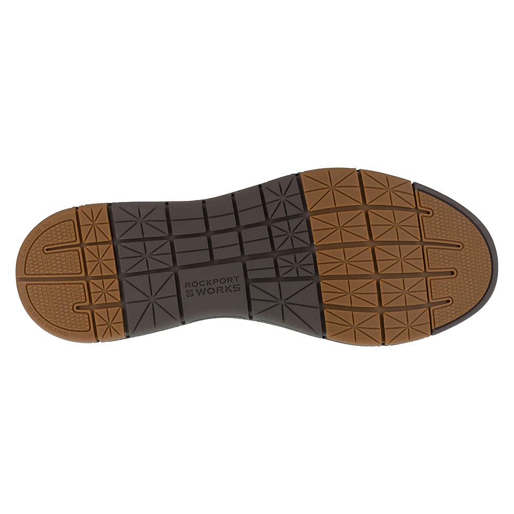 Rockport Men's Primetime Work Safety Toe Slip-On Casual Shoes - Brown, Size 12 Wide - Comfortable & Durable for Construction, Warehouse & Outdoor Work