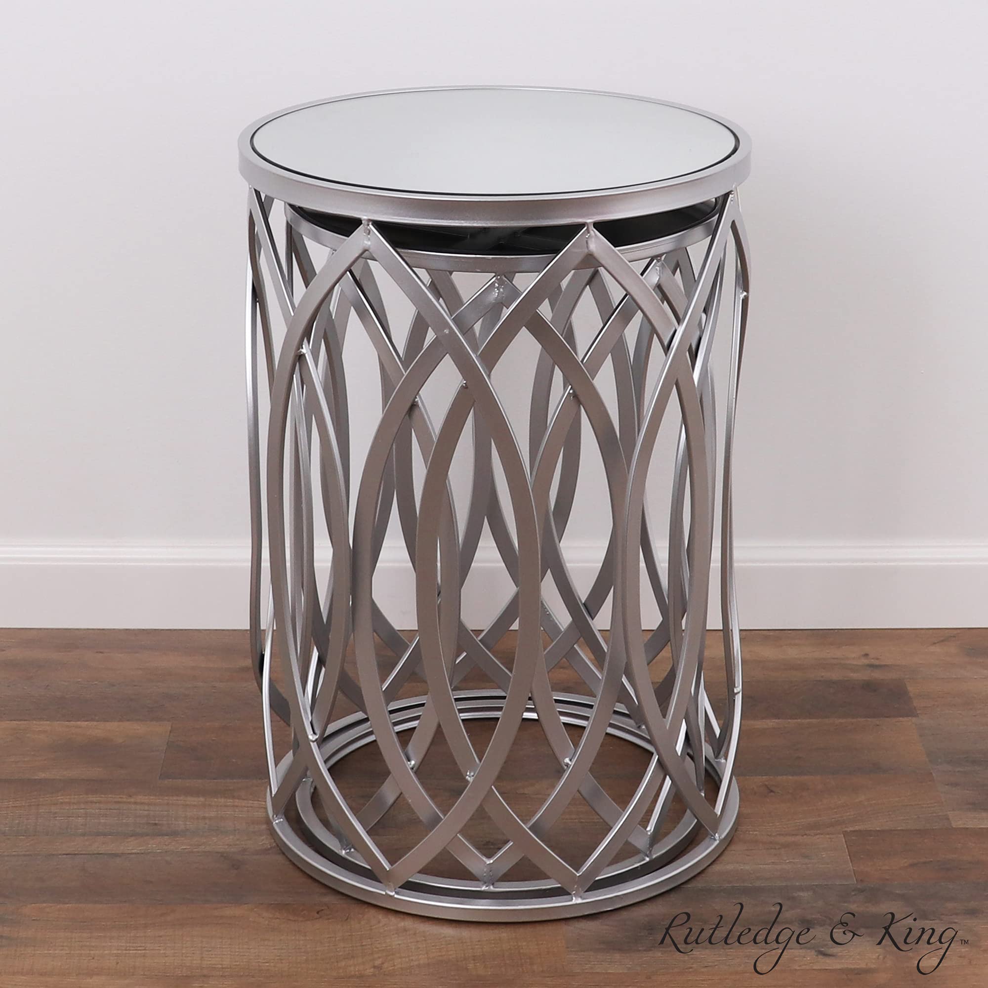 Rutledge & King Silver Nesting Side Tables - Modern Mirrored Nightstand Set of 2 - Small Accent End Tables for Living Room, Bedroom & Office Decor