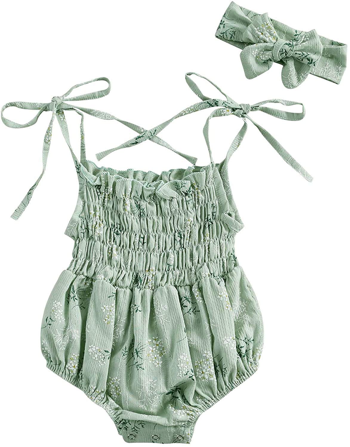 Newborn Baby Girl Summer Clothes - Spaghetti Strap Floral Romper Onesie | Soft Cotton Outfit for Toddlers | Perfect for Beach, Park & Family Photos