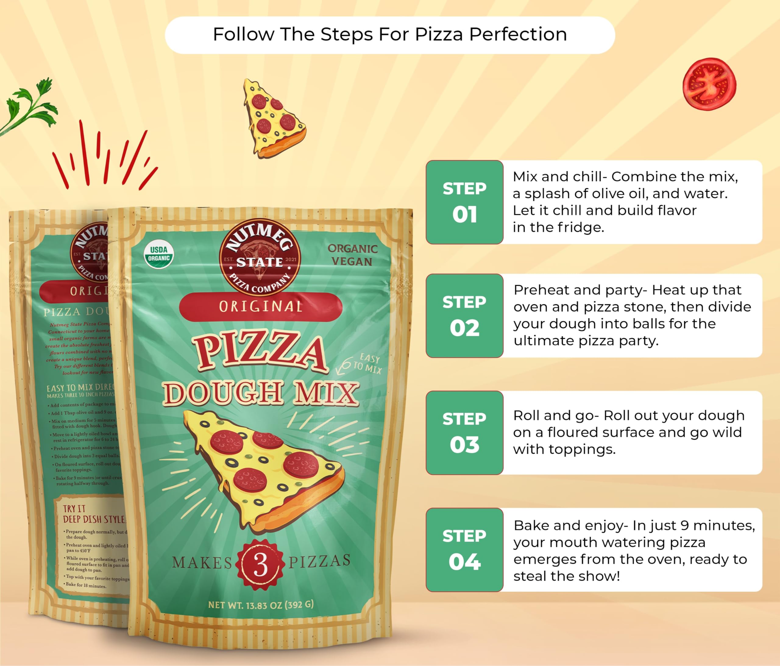Organic Pizza Dough Mix by Nutmeg State Pizza Company - Makes 3 Homemade Pizza Crusts | Non-GMO, All-Natural Ingredients for Perfect Family Pizza Nights & Dinner Parties