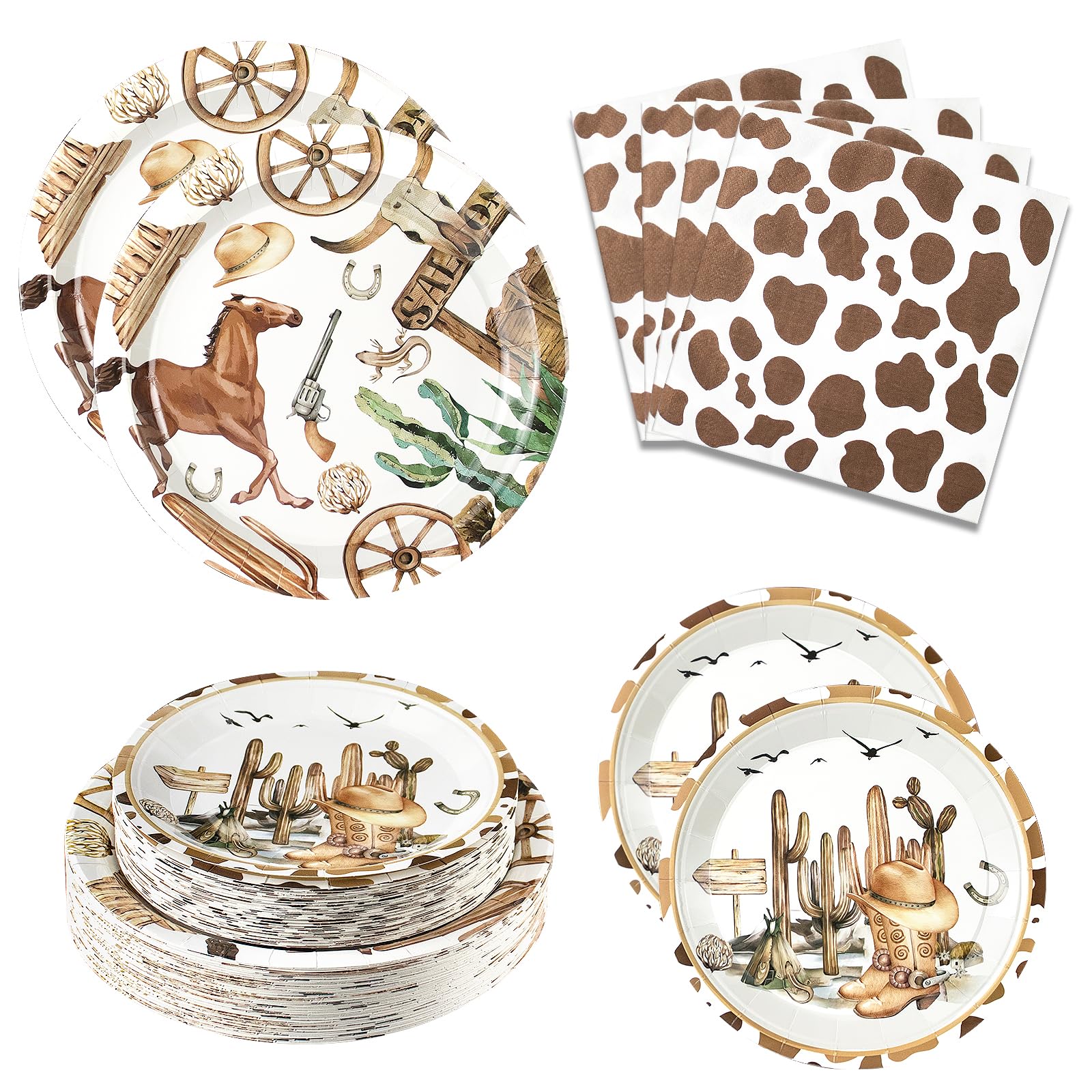 180-Piece Cowboy Party Supplies Set for 60 Guests - Western Themed Paper Plates, Napkins & Decor Kit for Wild West Rodeo, Birthday, Baby Shower | Includes Dinner Plates, Dessert Plates & Napkins | Perfect for Cowboy-Themed Parties, Western Events & Ranch Celebrations