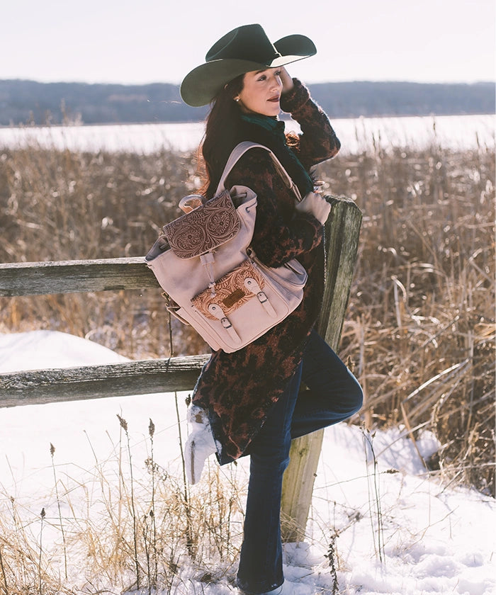 Wrangler Floral Tooled Concealed Carry Backpack for Women & Men - Tactical EDC Hiking Daypack with Hidden Gun Pocket - Perfect for Outdoor Adventures, Travel & Everyday Use