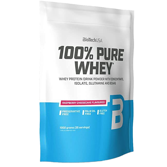 BioTechUSA 100% Pure Whey Protein Powder - Raspberry Cheesecake Flavor, 35.2oz (1000g) for Muscle Recovery & Post-Workout Nutrition | Gym Supplements for Athletes & Bodybuilders