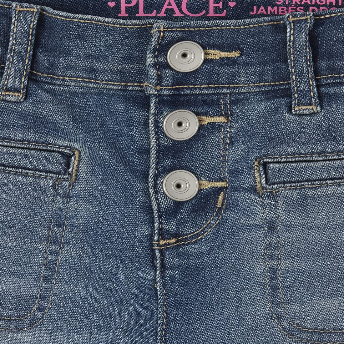 The Children's Place Girls' Button Front Straight Leg Jeans - Comfortable & Stylish Denim Pants for School, Play & Everyday Wear