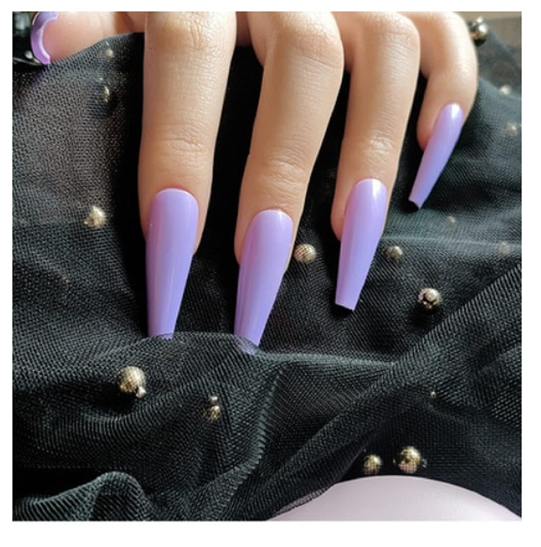 40-Piece Acrylic Fake Nails Set - 20 Lake Blue & 20 Lilac Lavender Extra Long Coffin Nails for Manicure, Salon, Party & Special Occasions