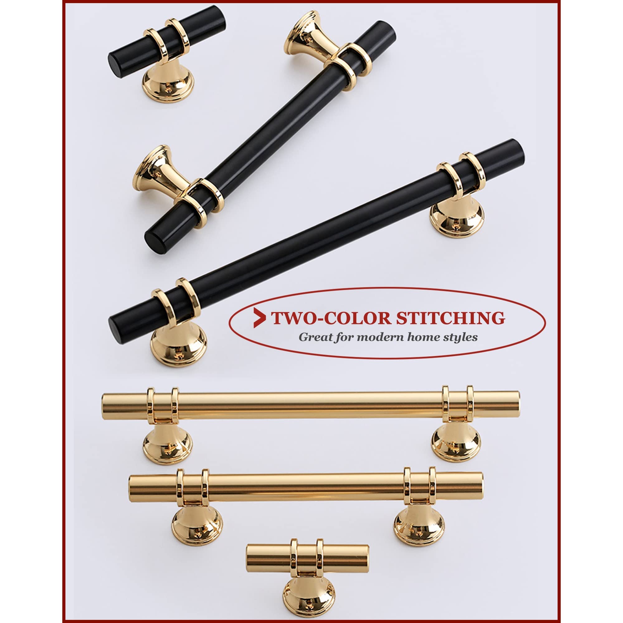 Black Cabinet Knobs 6 Pack - 3 Inch Modern Kitchen Cabinet Handles & Drawer Pulls - Gold Aluminum Alloy Hardware for Cupboards & Furniture (Perfect for Kitchen Remodel, Bathroom Vanity, Wardrobe Upgrade)