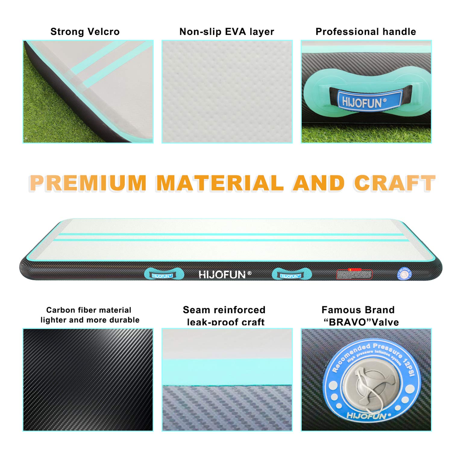 Premium Inflatable Gymnastics Air Mat - 6.6ft to 26ft Tumble Track Training Mat (4/8 inches Thick, 3.3ft/6.6ft Wide) for Kids, Home Gym, Yoga & Tumbling Practice - Includes Pump for Easy Setup