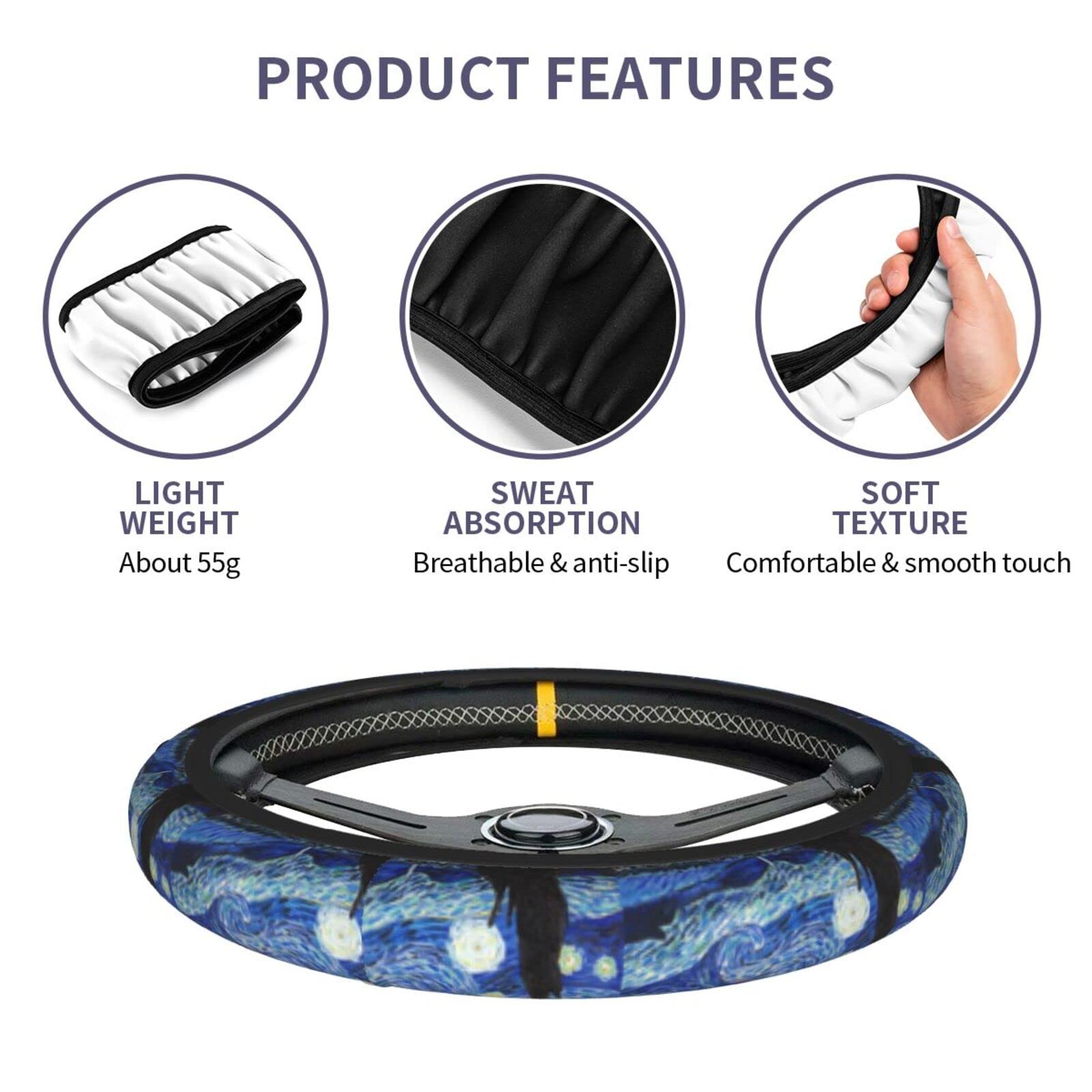 Non-Slip Starry Night Steering Wheel Cover - Universal 15 Inch Durable Car Accessory for Comfort & Grip | Perfect for Night Driving & Long Road Trips