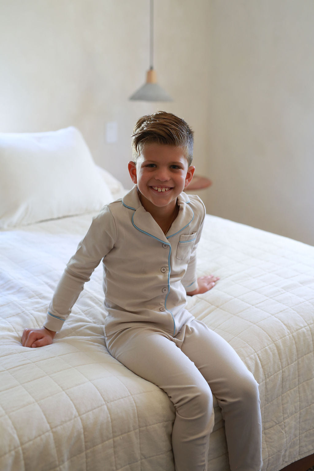 Cozy Grandpa Taupe & Blue Pajama Set for Men - Soft Cotton Sleepwear with Pockets - Perfect for Lounging, Sleeping & Relaxing at Home