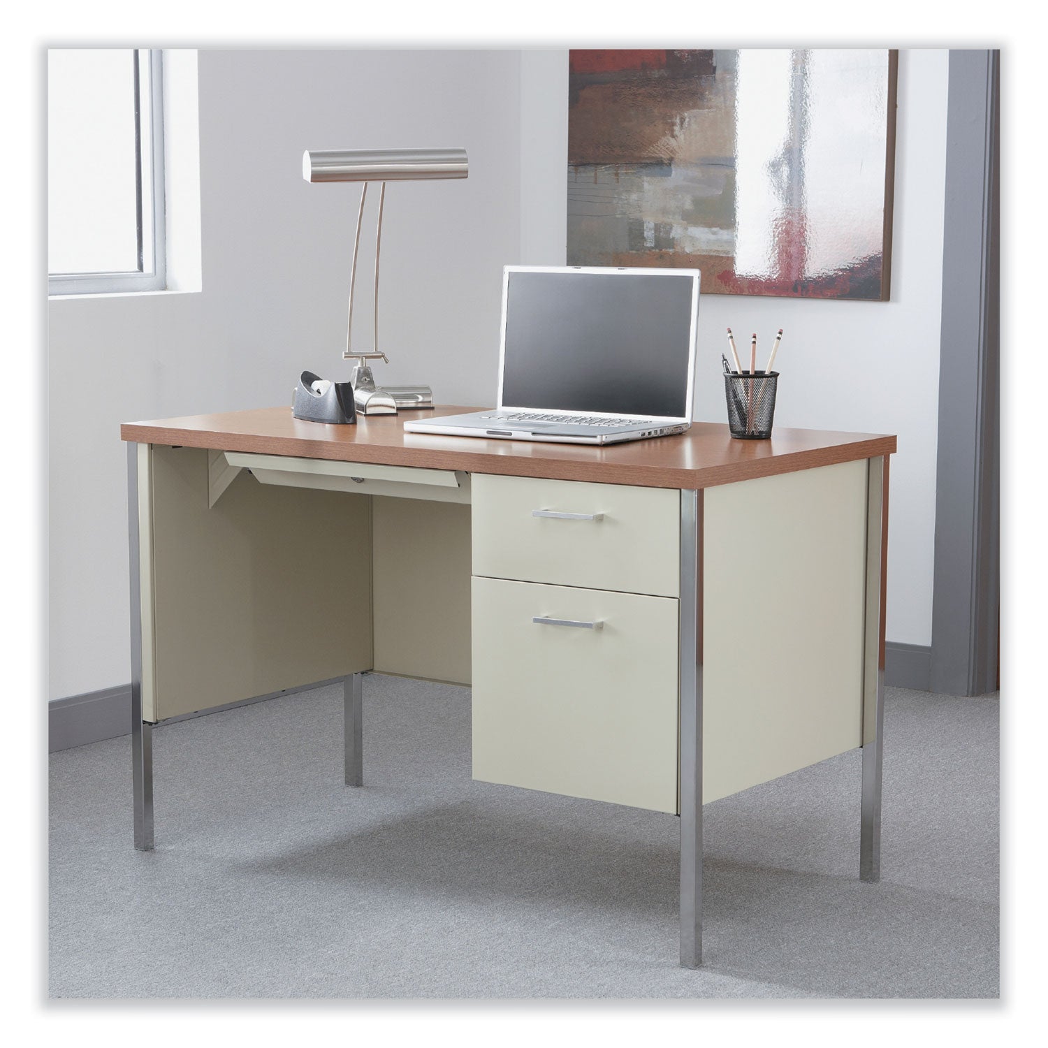 Alera® Single Pedestal Steel Office Desk - 45.25