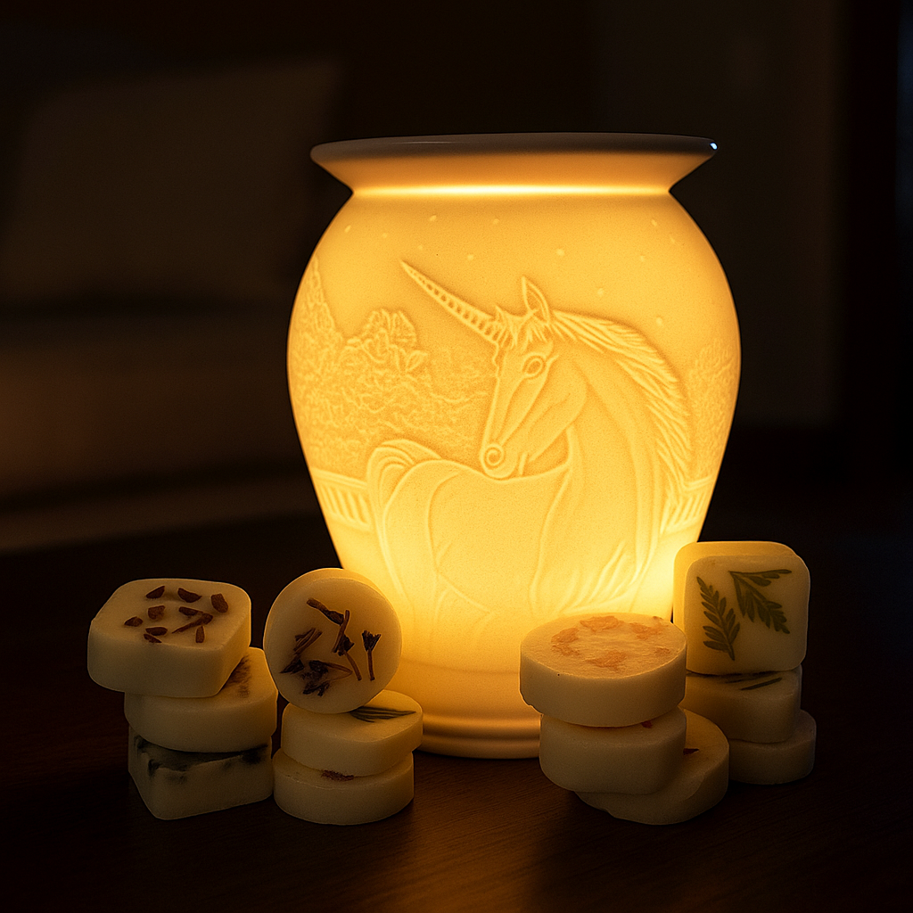 **Unicorn Design Electric Wax Warmer - Cello Porcelain Wax Melter with 12 Artisan Wax Melts for Home, Office & Aromatherapy Relaxation**