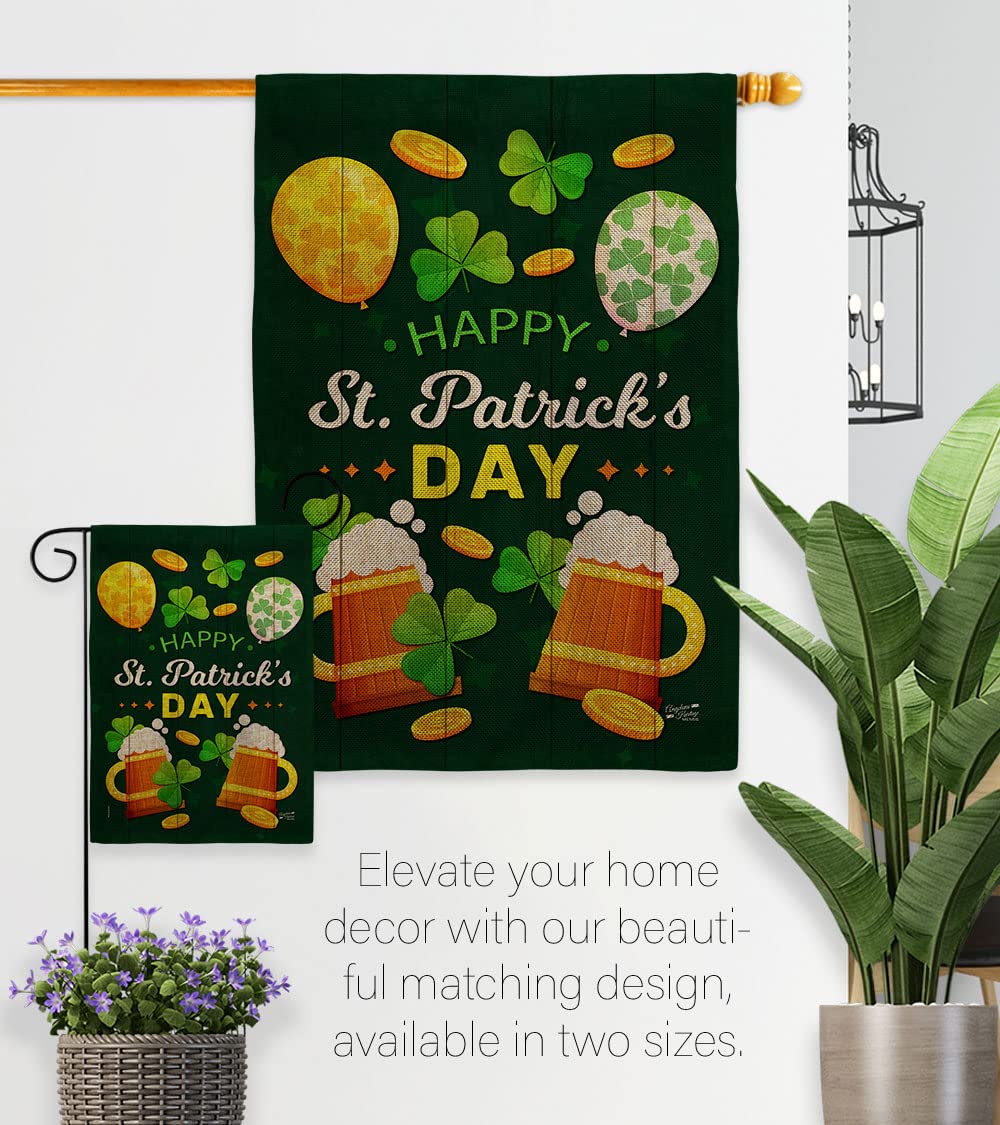St. Patrick's Day Burlap Garden Flag Set - Double-Sided 13x18.5 Inch Irish Shamrock Leprechaun Lucky Coin Design - Spring Yard Decor, House Banner, Holiday Gift - Made in USA | Perfect for Front Porch, Patio, and St. Patrick's Day Party Decorations
