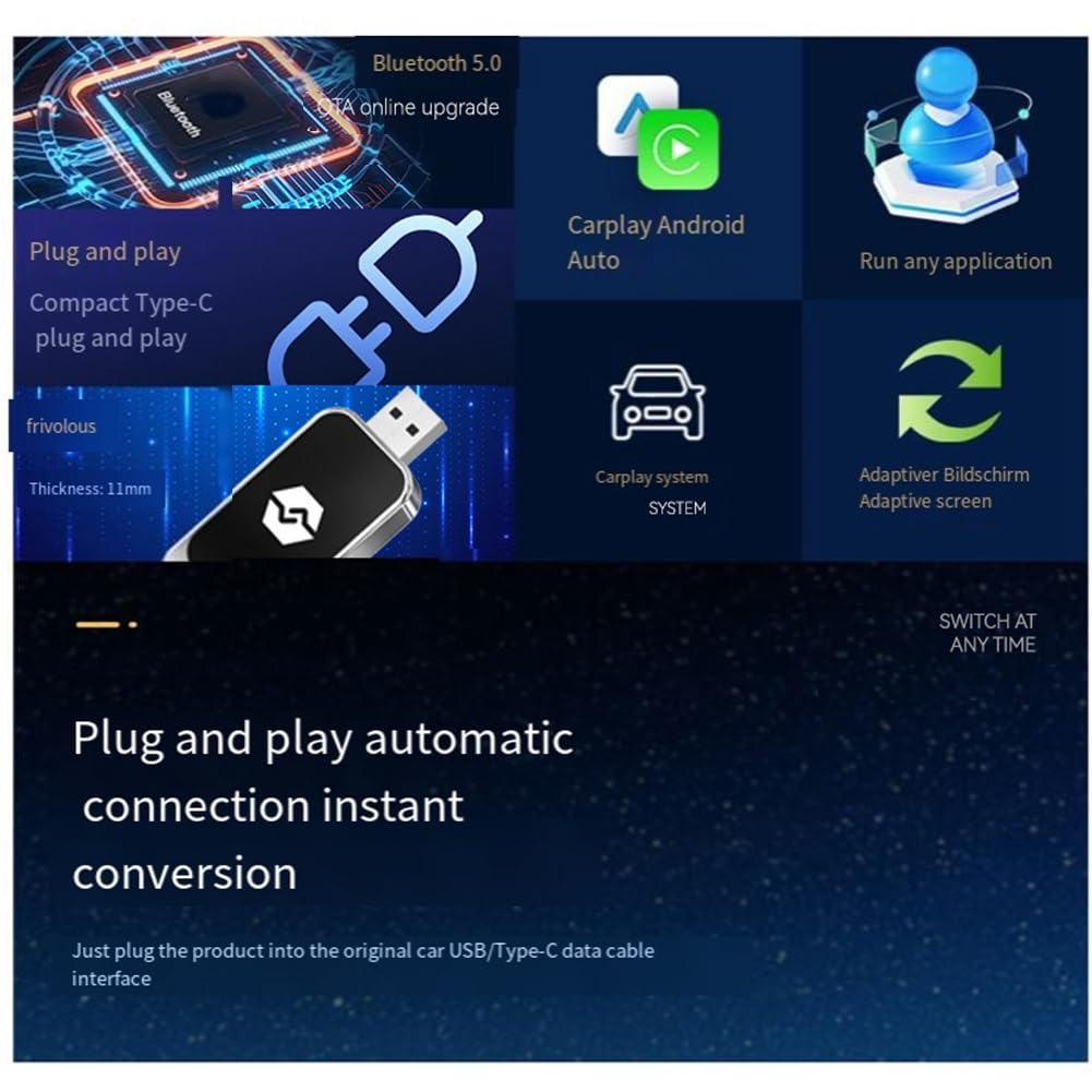 JRPCZV 2-in-1 Wireless CarPlay & Android Auto Adapter - USB Car Adapter for Wireless Apple CarPlay & Android Auto - Convert Wired to Wireless for Seamless Smartphone Connectivity - Perfect for Commuting & Road Trips