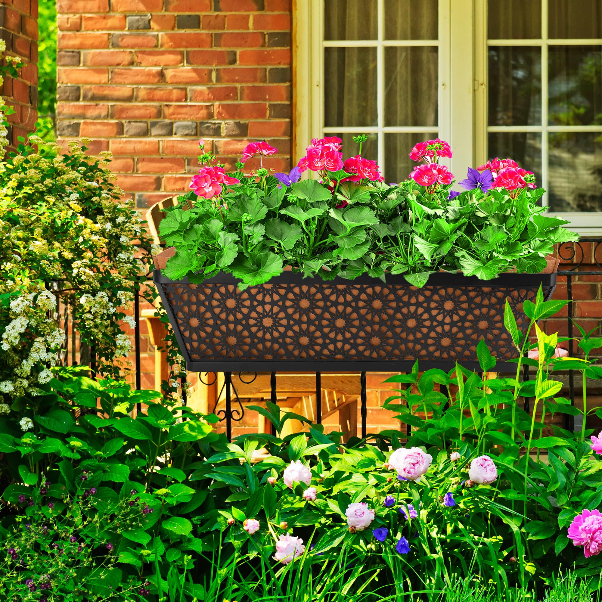 Adnee 4-Pack 24 Inch Rectangular Non-Woven Fabric Plant Window Box Liners - Brown Felt Flower Hanging Basket for Outdoor Garden, Wall Hanging Planters, Vegetables - Perfect for Balcony, Patio & Window Decor