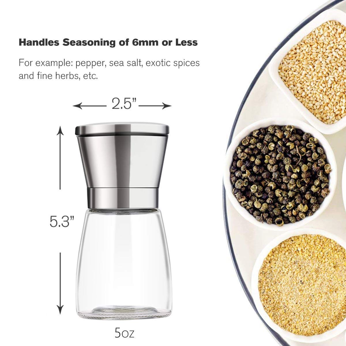 Premium Stainless Steel Salt and Pepper Grinder Set - Adjustable Coarseness with 5 Grinding Levels - Ideal for Kitchen, Dining Table & Outdoor Cooking - Perfect for Seasoning Meats, Salads & More