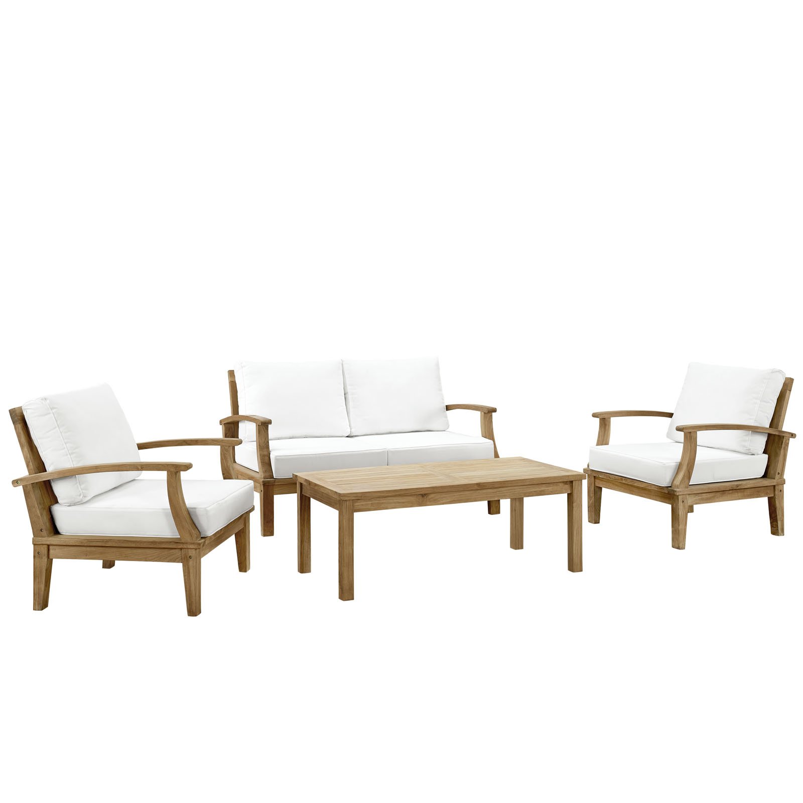Modway EEI-1469-NAT-WHI-SET 4-Piece Premium Teak Wood Outdoor Patio Furniture Set - Natural White - Grade A Weather-Resistant Dining Set for Poolside, Garden & Backyard Relaxation