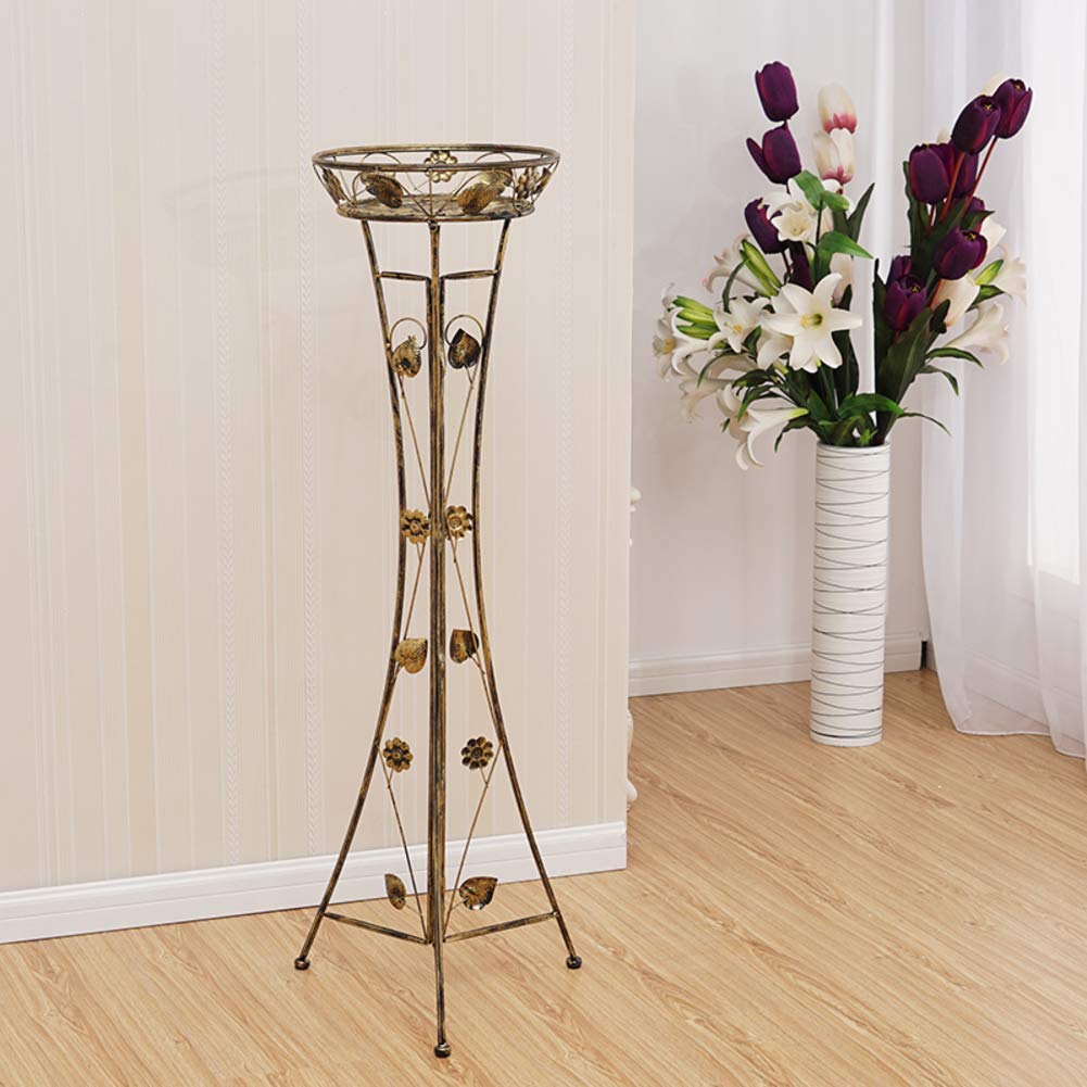 European Style Single Layer Iron Plant Stand - 46 Inch Bronze Flower Pot Holder for Indoor & Outdoor Use - Perfect for Home, Garden, Balcony Decor
