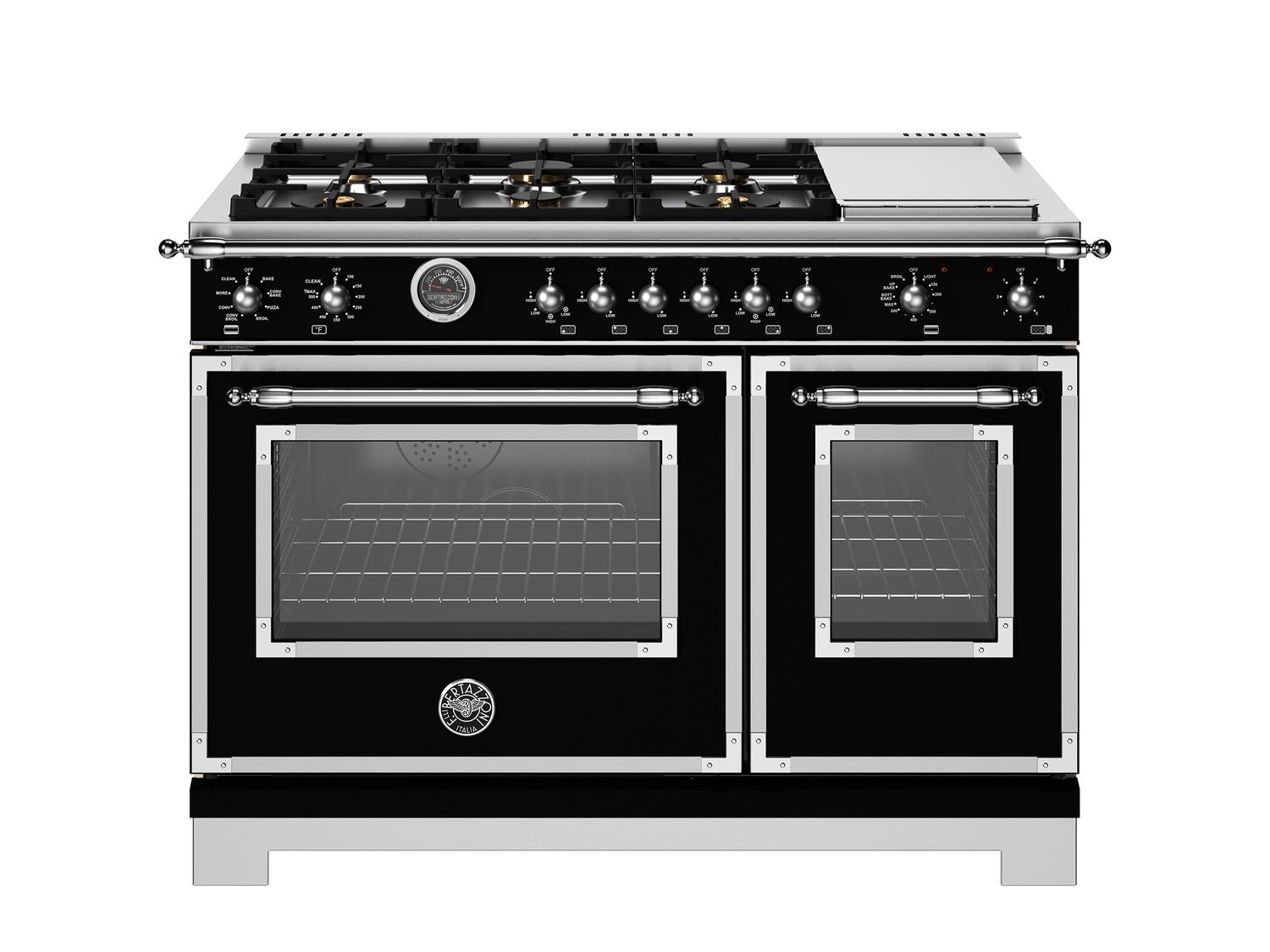 Bertazzoni HER486BTFEPNET 48-Inch Dual Fuel Range with 6 Brass Burners & Griddle, Electric Self-Clean Oven in Nero Matte – Perfect for Gourmet Cooking & Large Family Kitchens