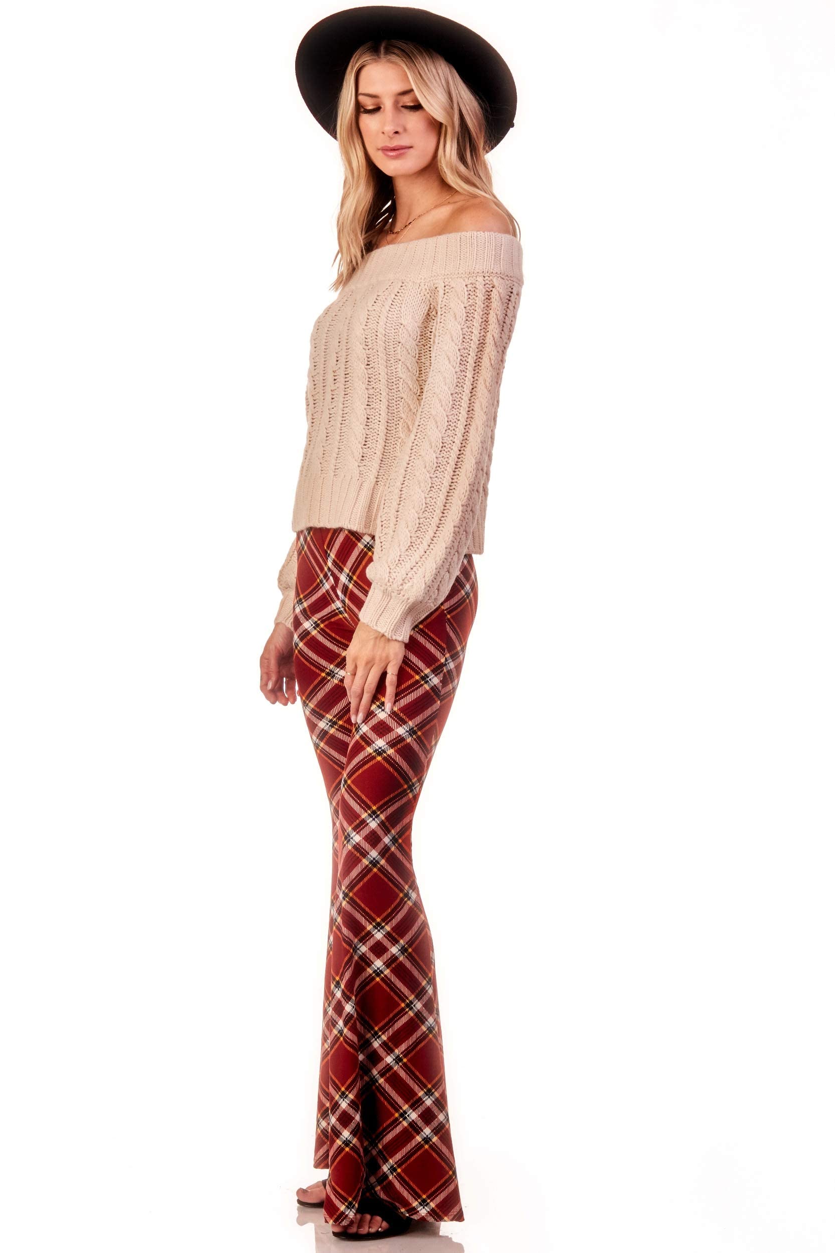 SWEETKIE Women's Boho Flare Pants - Elastic Waist Wide Leg Trousers | Stretchy Soft Solid & Printed Casual Pants | Perfect for Yoga, Travel and Boho Fashion Outfits