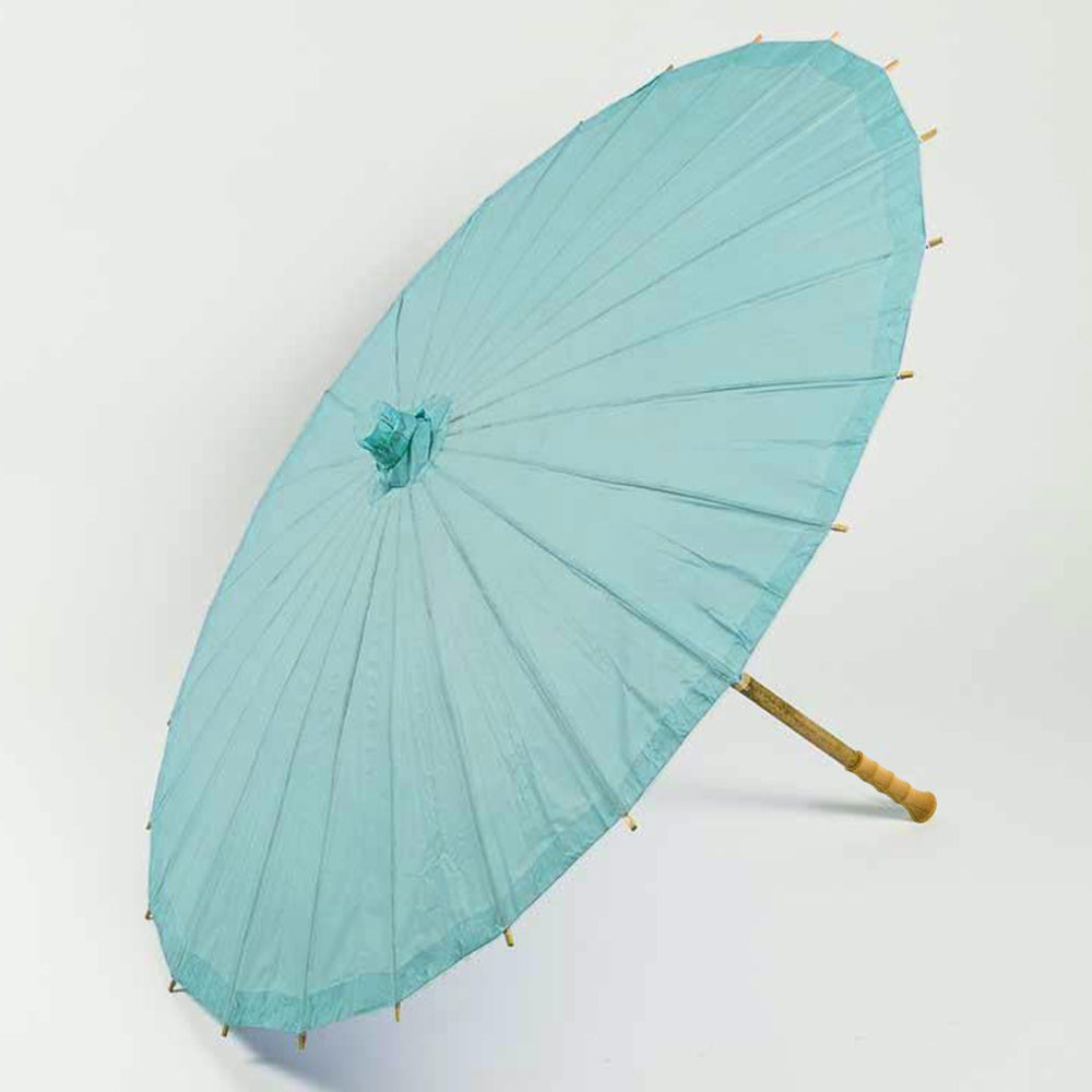 32 Teal Green Paper Parasol Umbrella with Elegant Wooden Handle - Perfect for Weddings, Photo Shoots & Tropical Themed Parties