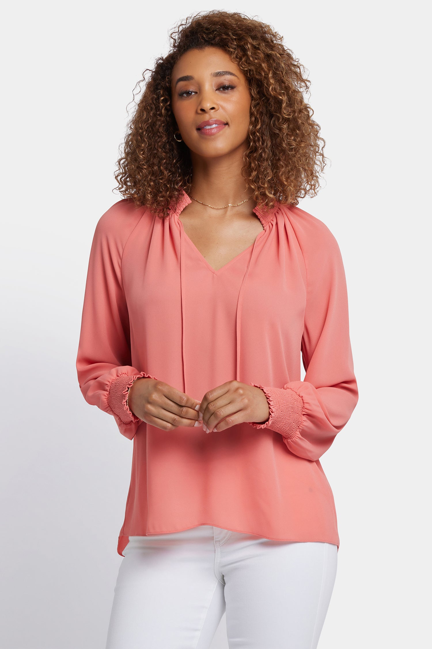 Gemma Blouse in Coral Haze - Women's Elegant Floral Print Tops for Casual Wear & Office Outfits
